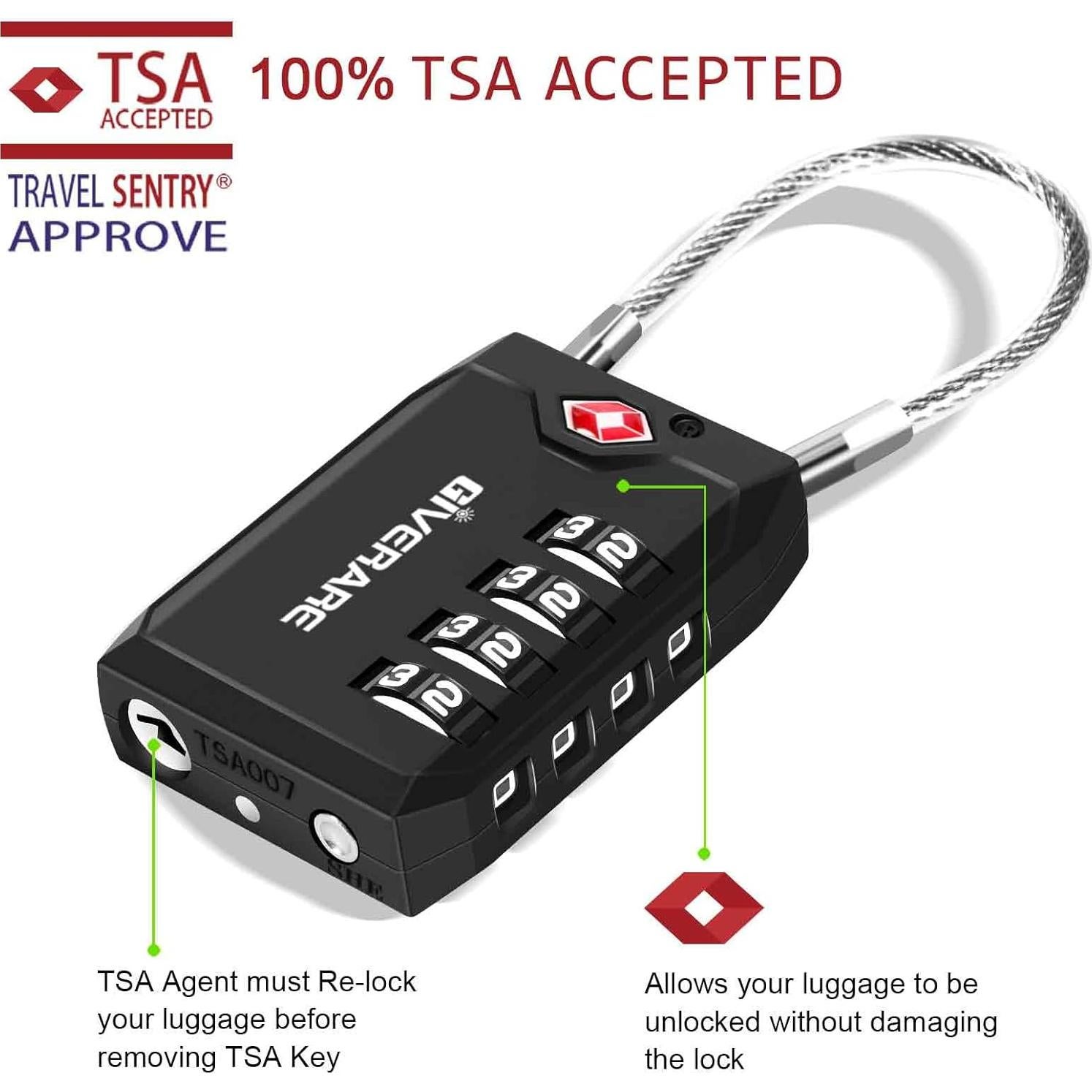 2 Candados de Equipaje GIVERARE Aprobados por TSA 4 Dígitos