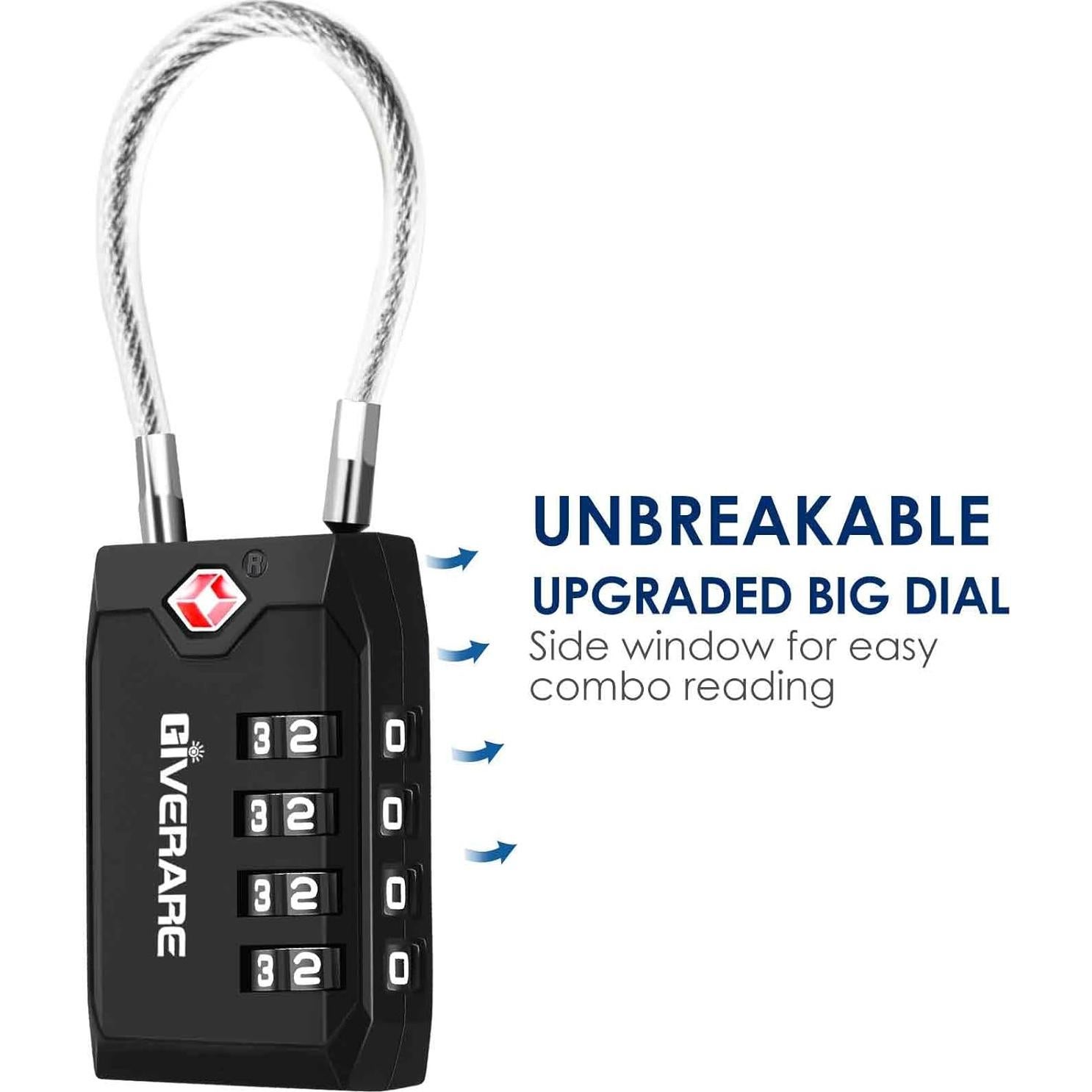 2 Candados de Equipaje GIVERARE Aprobados por TSA 4 Dígitos