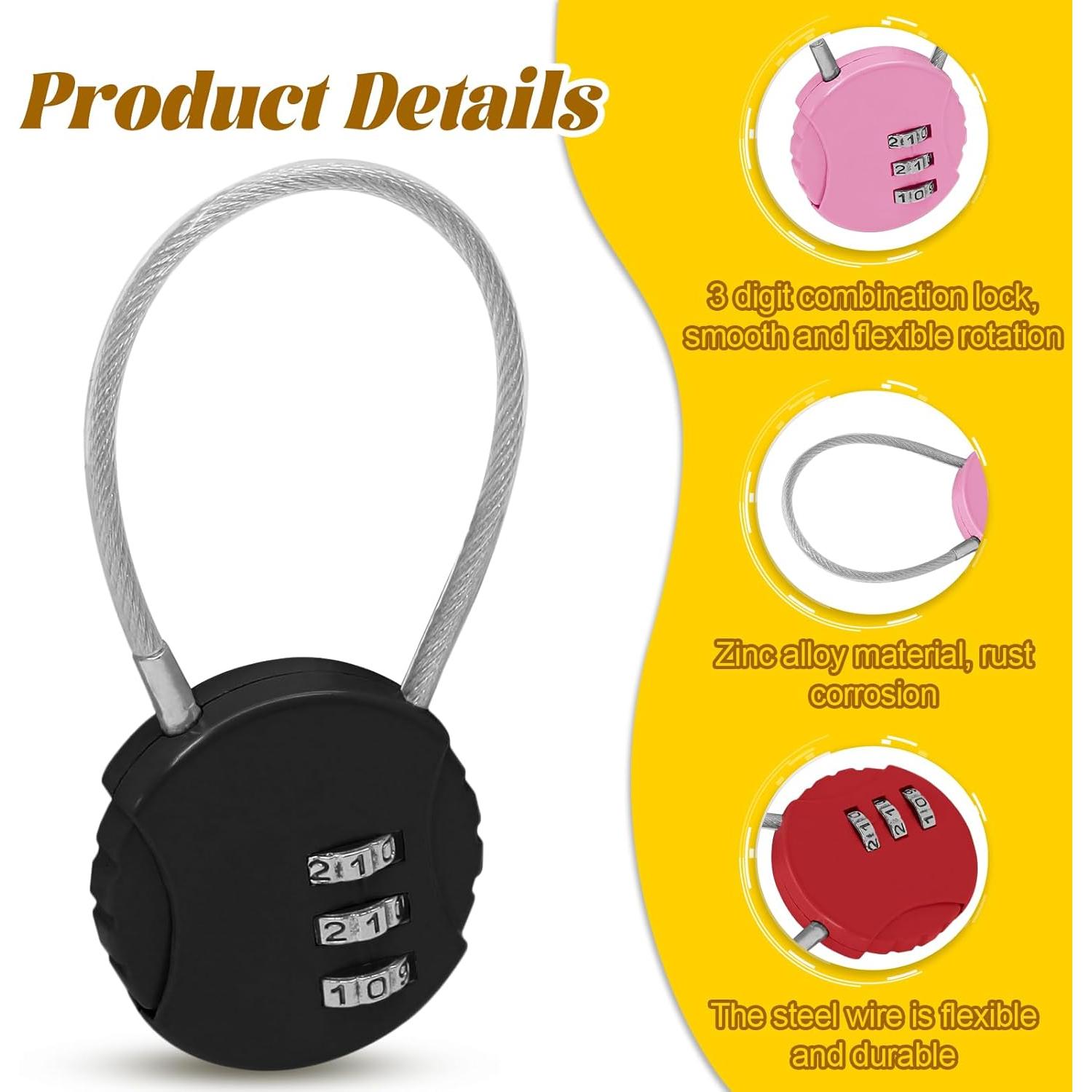 Paquete de 4 Candados de Combinación Bonsicoky 3 Dígitos