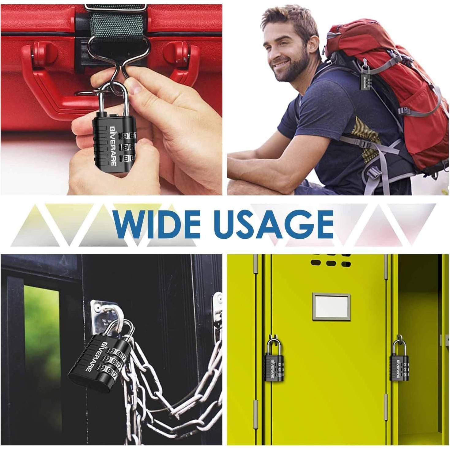 Candado de Combinación GIVERARE 3 Dígitos Resistente Negro