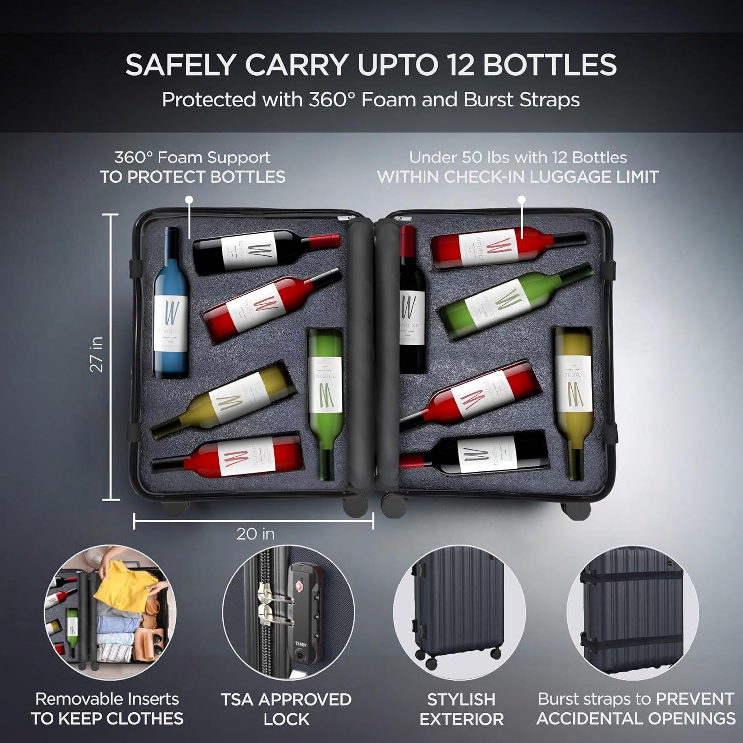 Maleta de Vino Boldworks para Aviones 12 Botellas TSA Negra