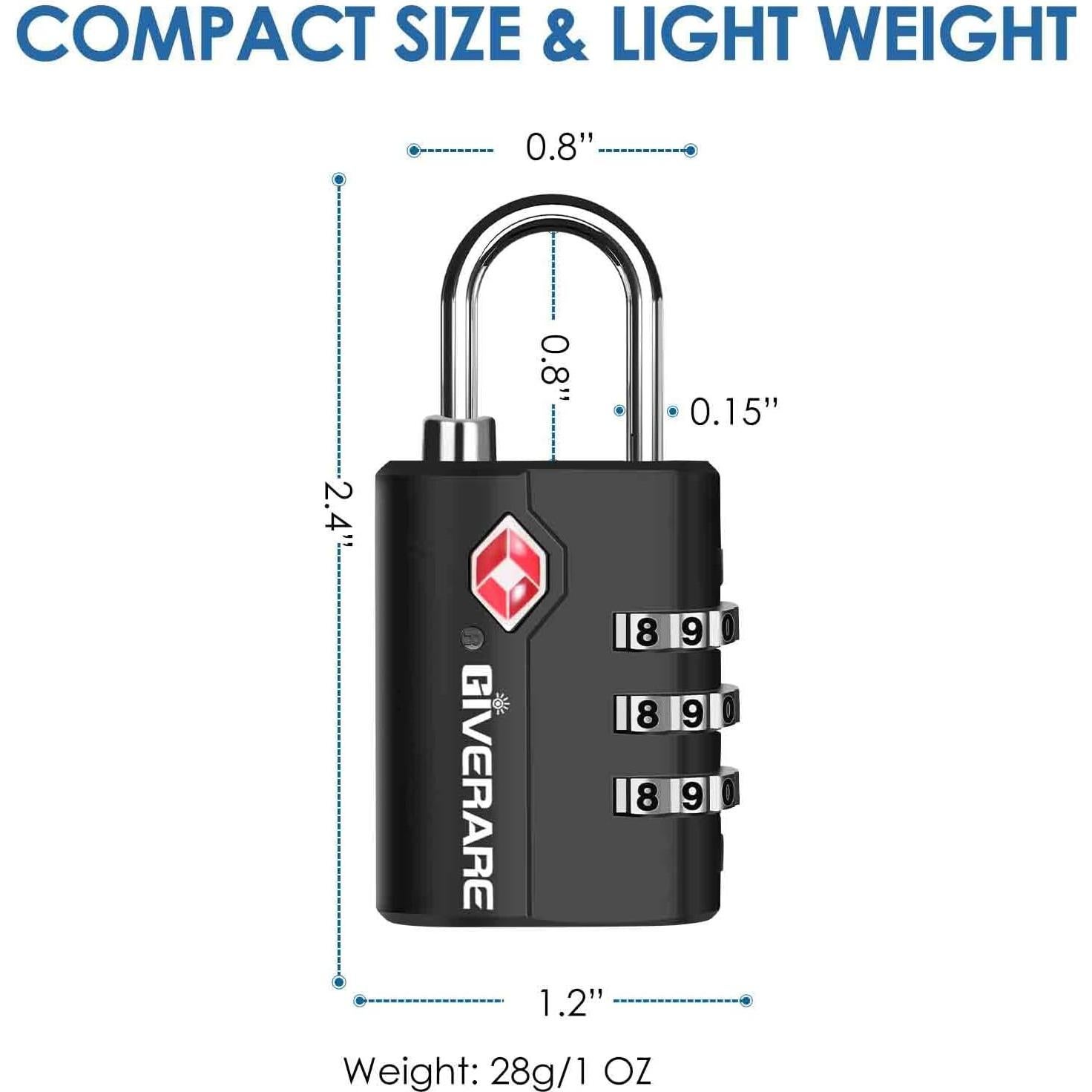 2 Candados de Equipaje GIVERARE Aprobados por TSA - Negro