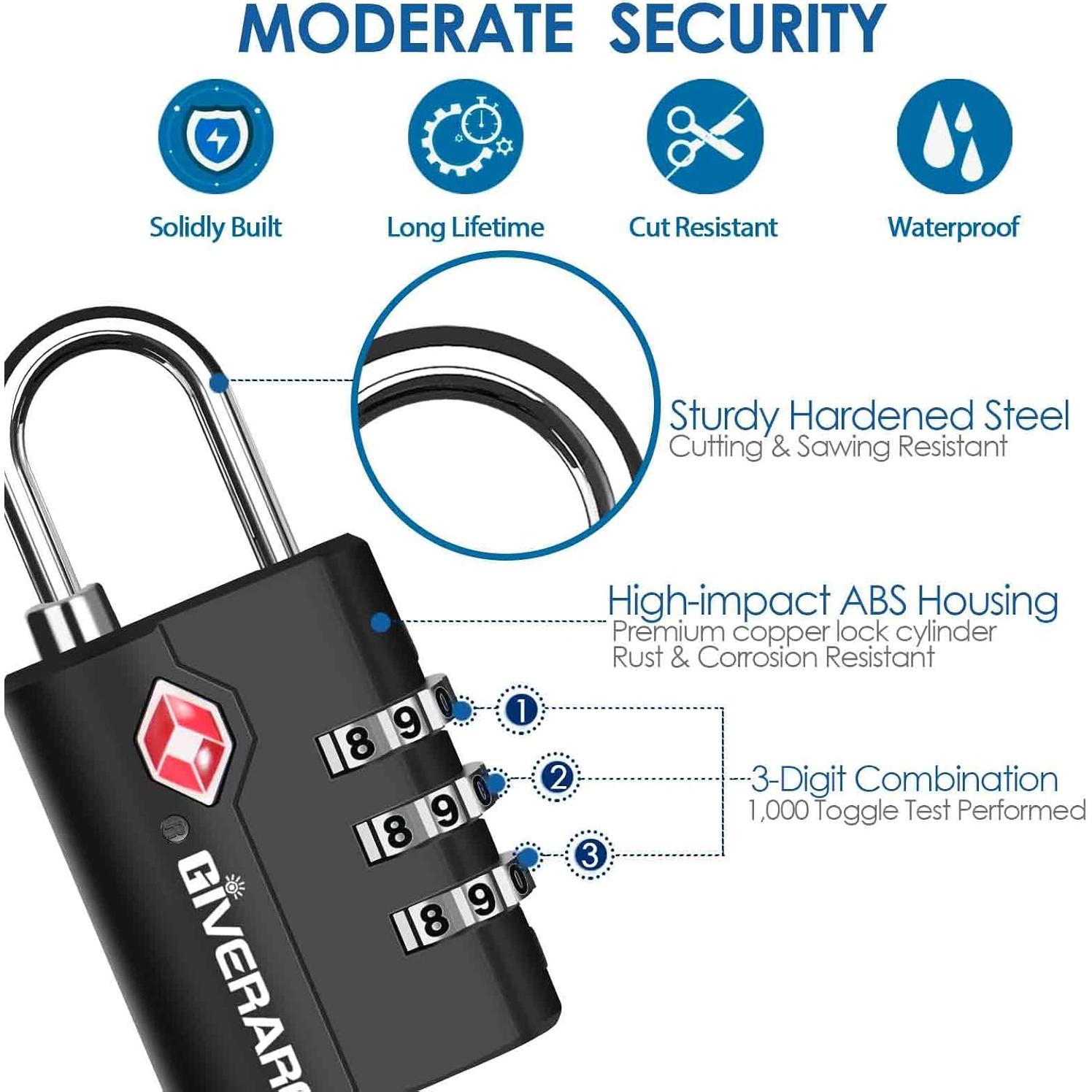 2 Candados de Equipaje GIVERARE Aprobados por TSA - Negro