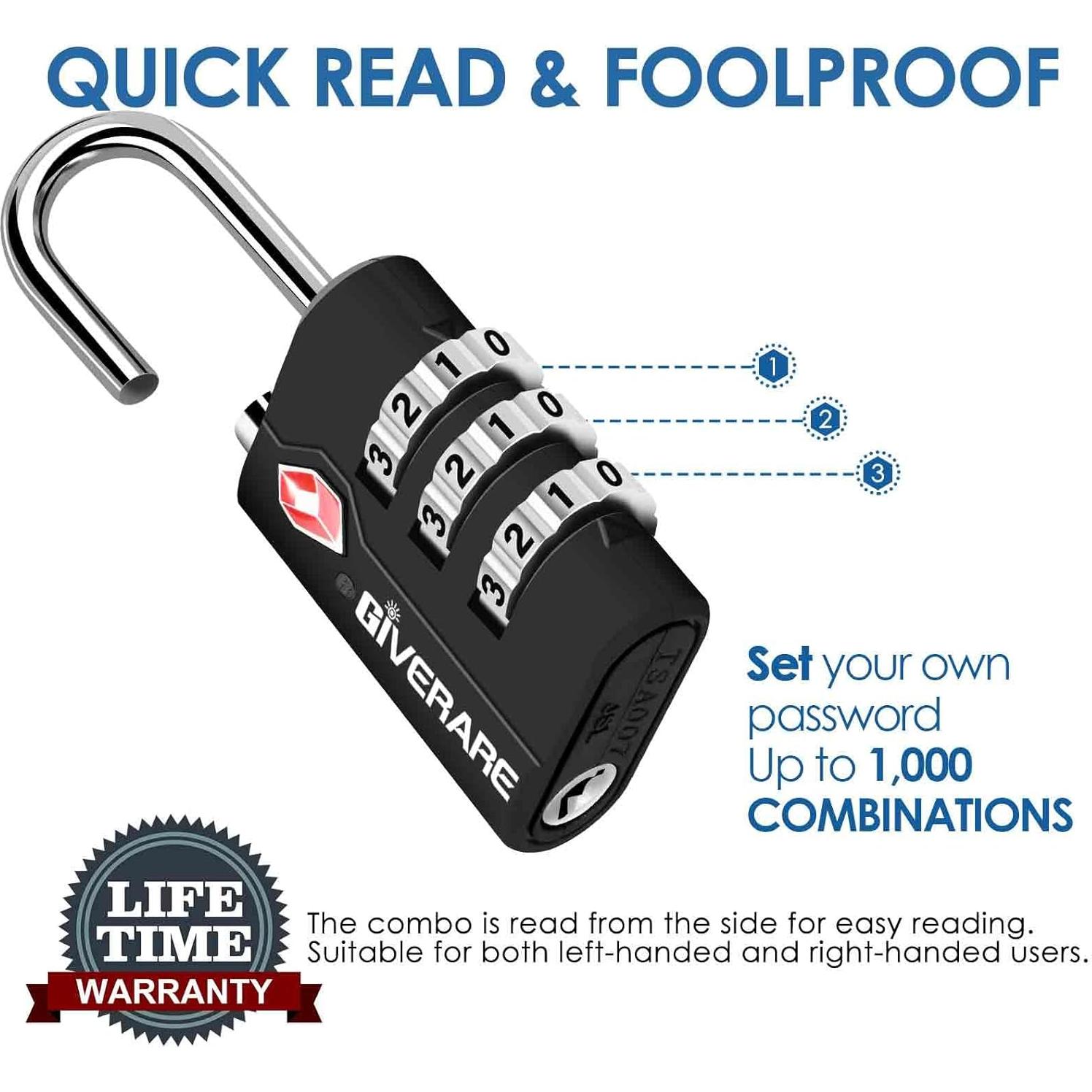 2 Candados de Equipaje GIVERARE Aprobados por TSA - Negro