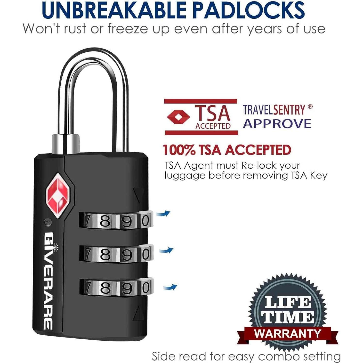 2 Candados de Equipaje GIVERARE Aprobados por TSA - Negro