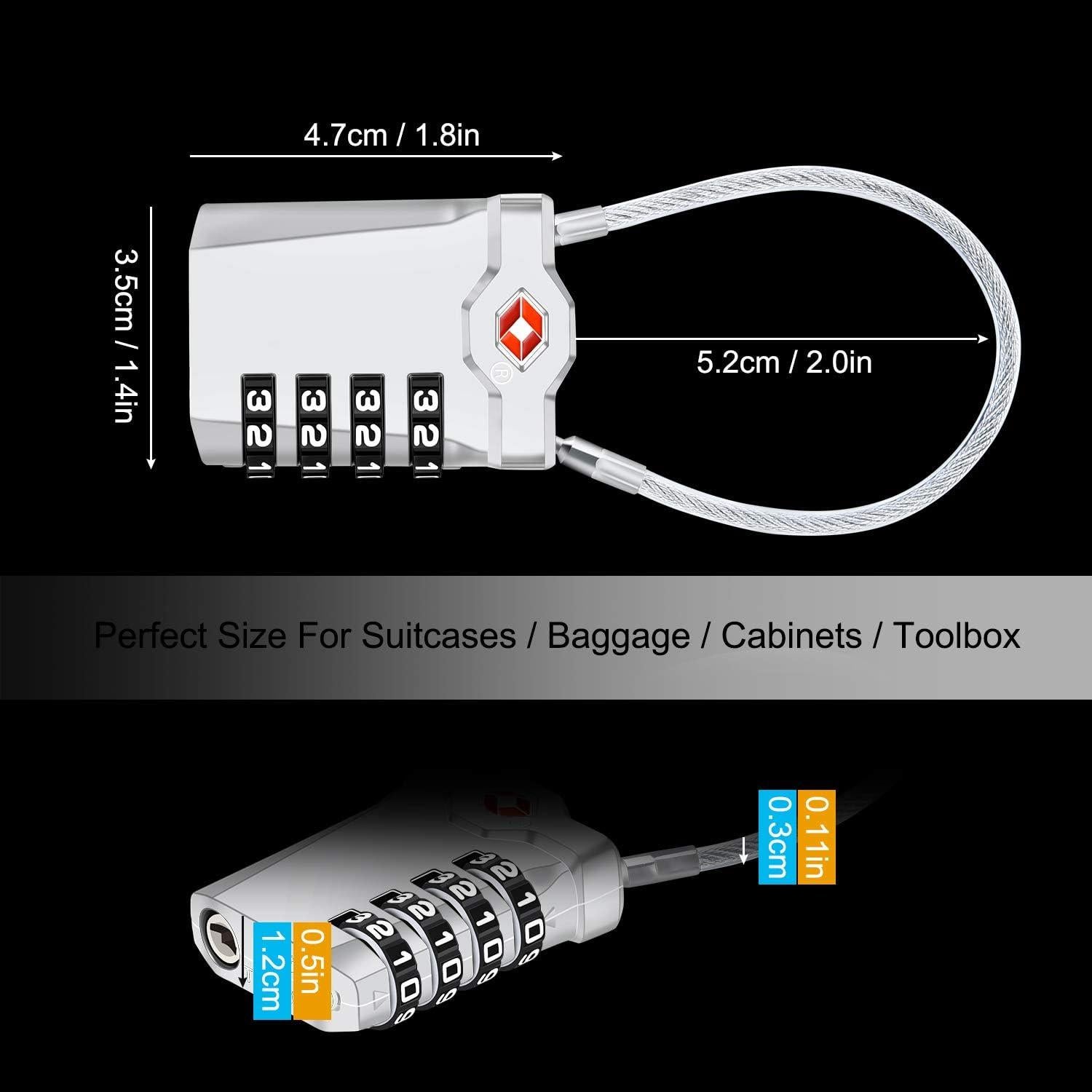 2 Candados de Equipaje TSA Diyife con Cable Flexible 14cm