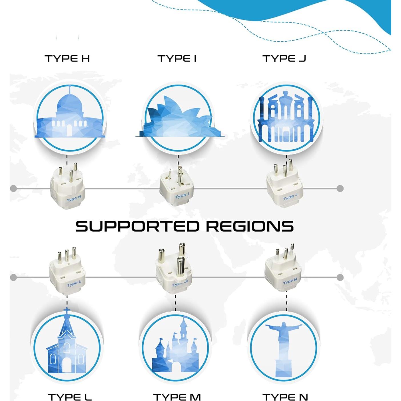 Adaptador de Viaje Ceptics GP-12PK, Set de 12 Adaptadores
