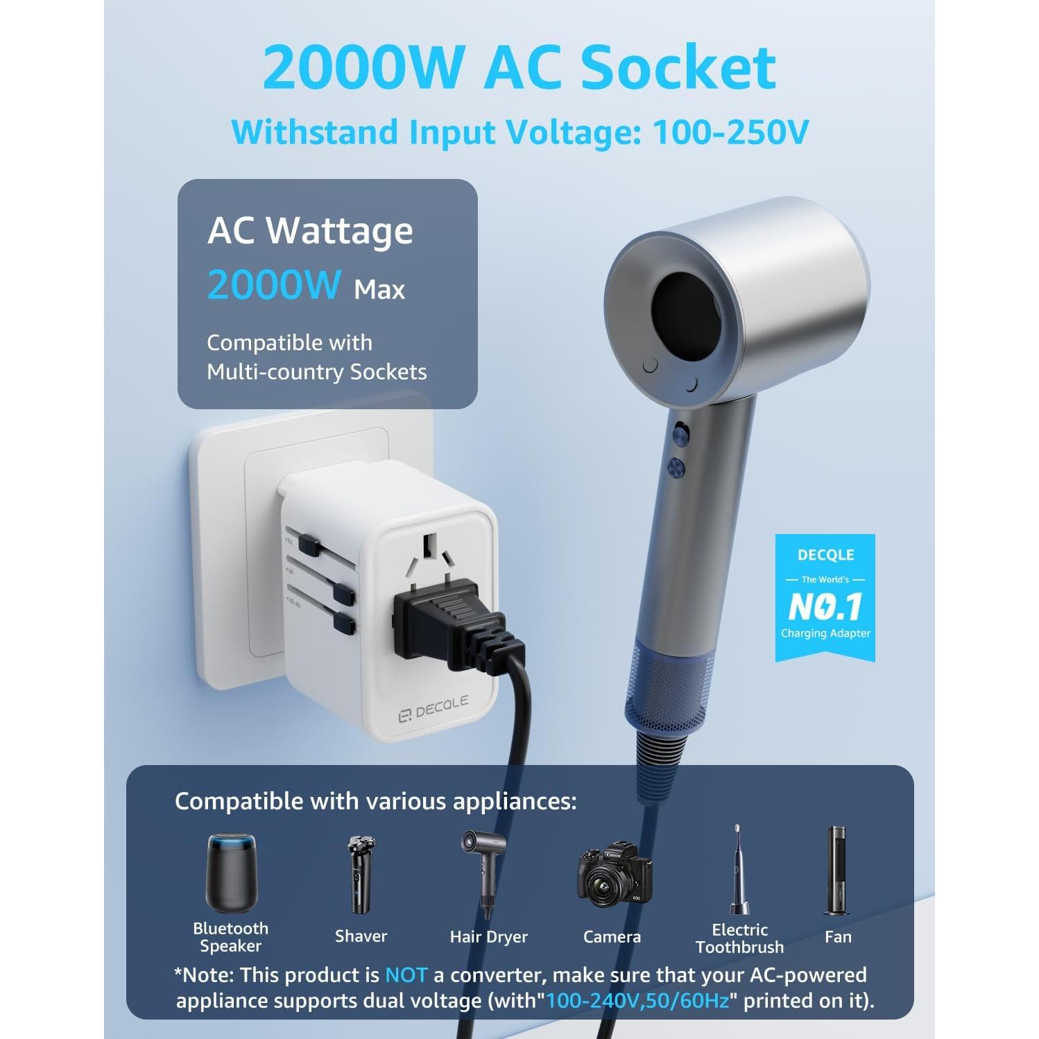 Adaptador de Viaje Universal LDNIO DQZ9 con 2 USB-C y 1 USB-A