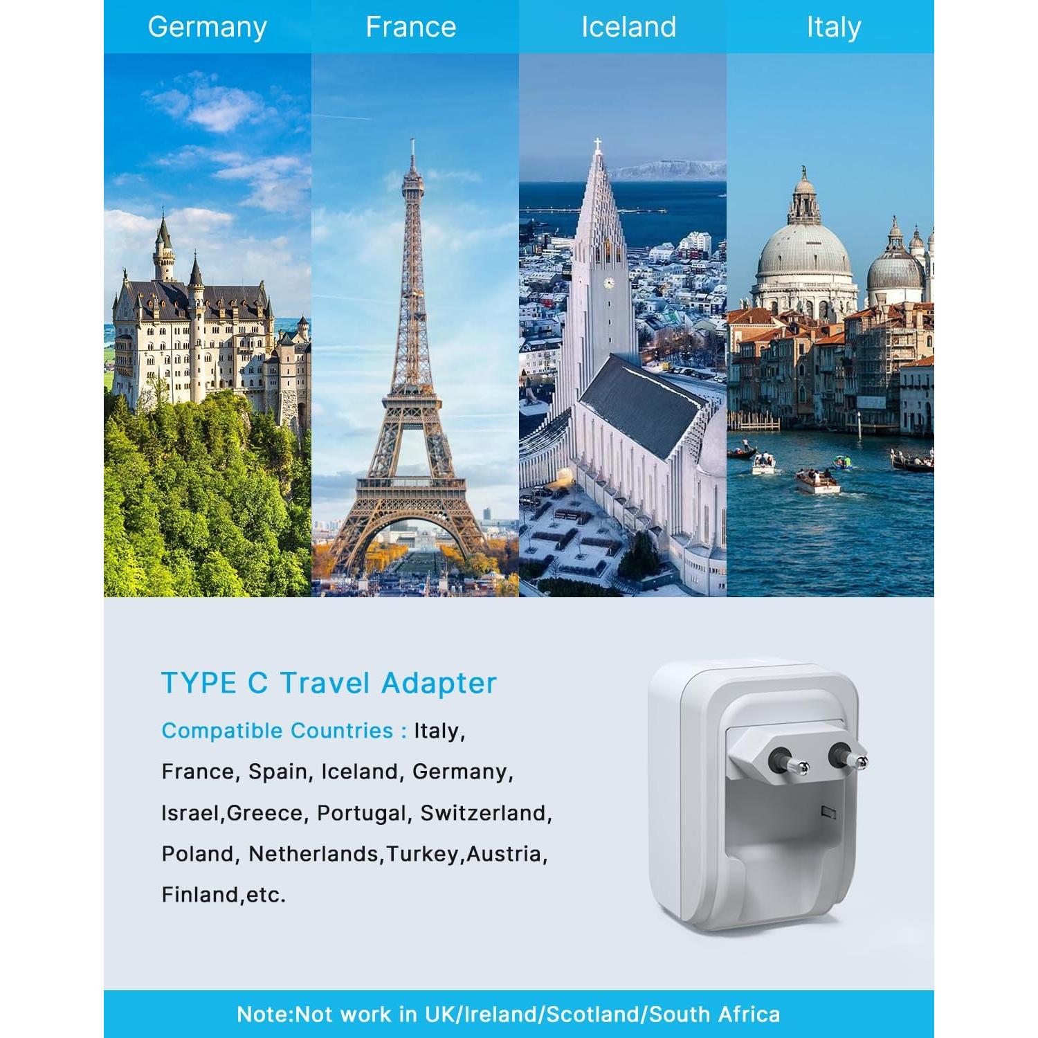 Adaptador de Enchufe de Viaje VINTAR Tipo C 2 Paquetes 17W