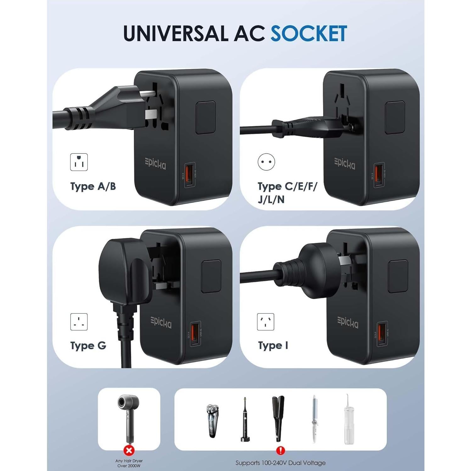 Adaptador de Viaje Universal EPICKA TA-105 Max 75W 5 Puertos