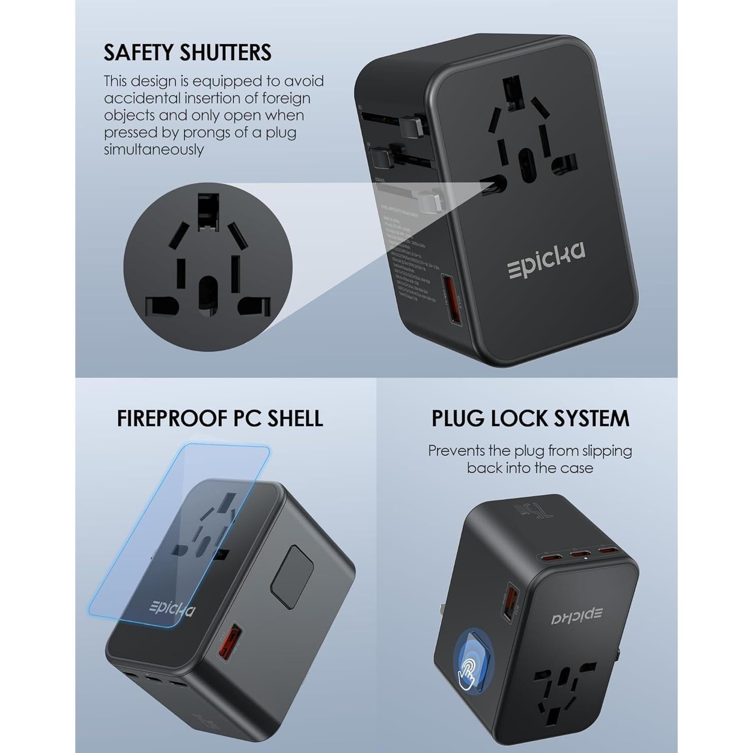 Adaptador de Viaje Universal EPICKA TA-105 Max 75W 5 Puertos