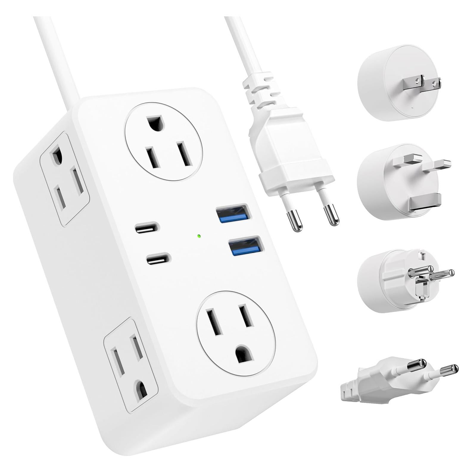 Adaptador de viaje universal Kakyanill 10 en 1 con 6 salidas AC y 4 USB