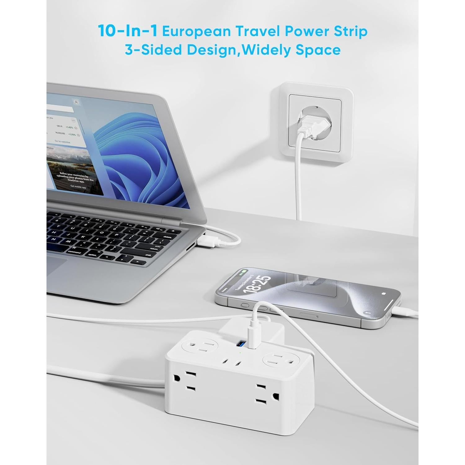 Adaptador de viaje universal Kakyanill 10 en 1 con 6 salidas AC y 4 USB