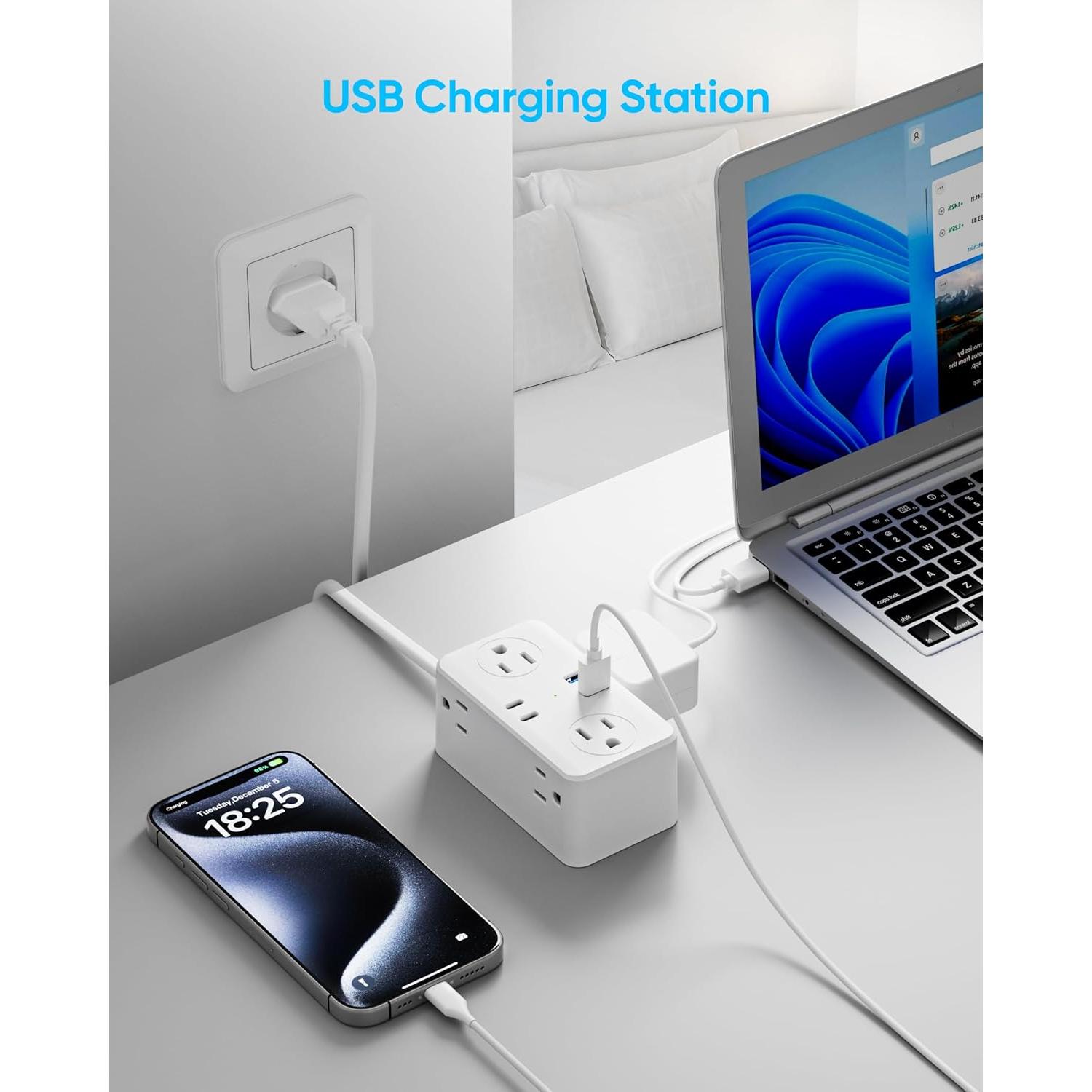 Adaptador de viaje universal Kakyanill 10 en 1 con 6 salidas AC y 4 USB