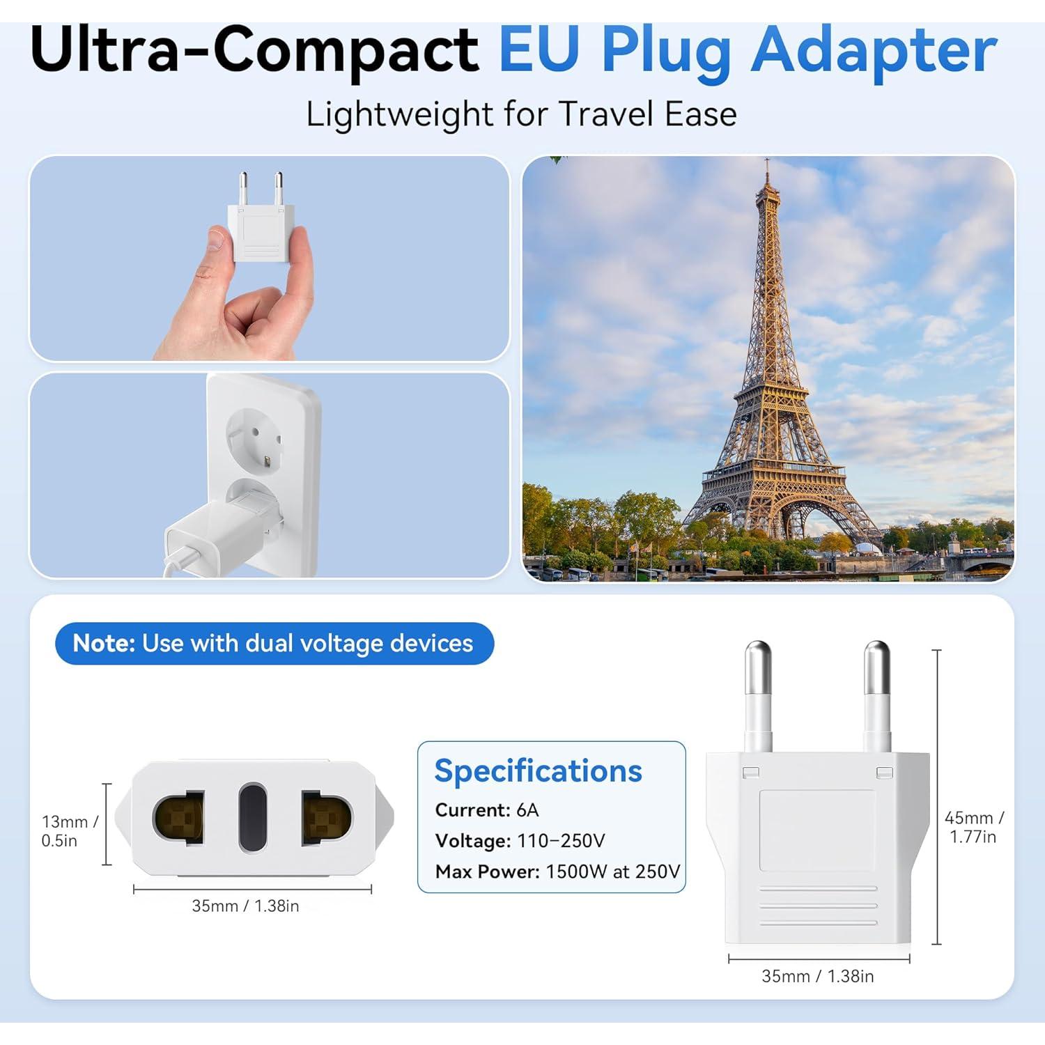 Adaptador de Enchufe Tipo C Unidapt 4 Pack - Viaje a Europa