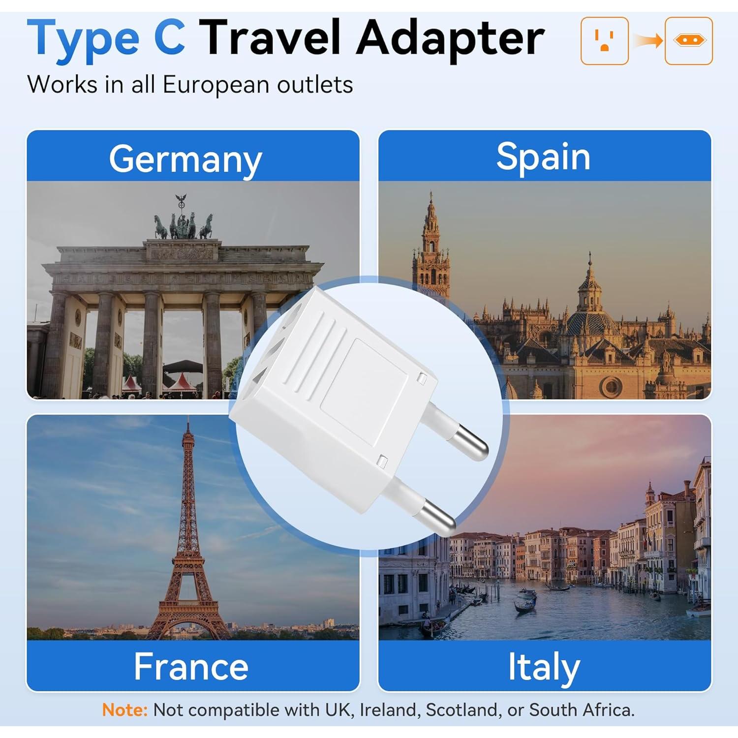 Adaptador de Enchufe Tipo C Unidapt 4 Pack - Viaje a Europa