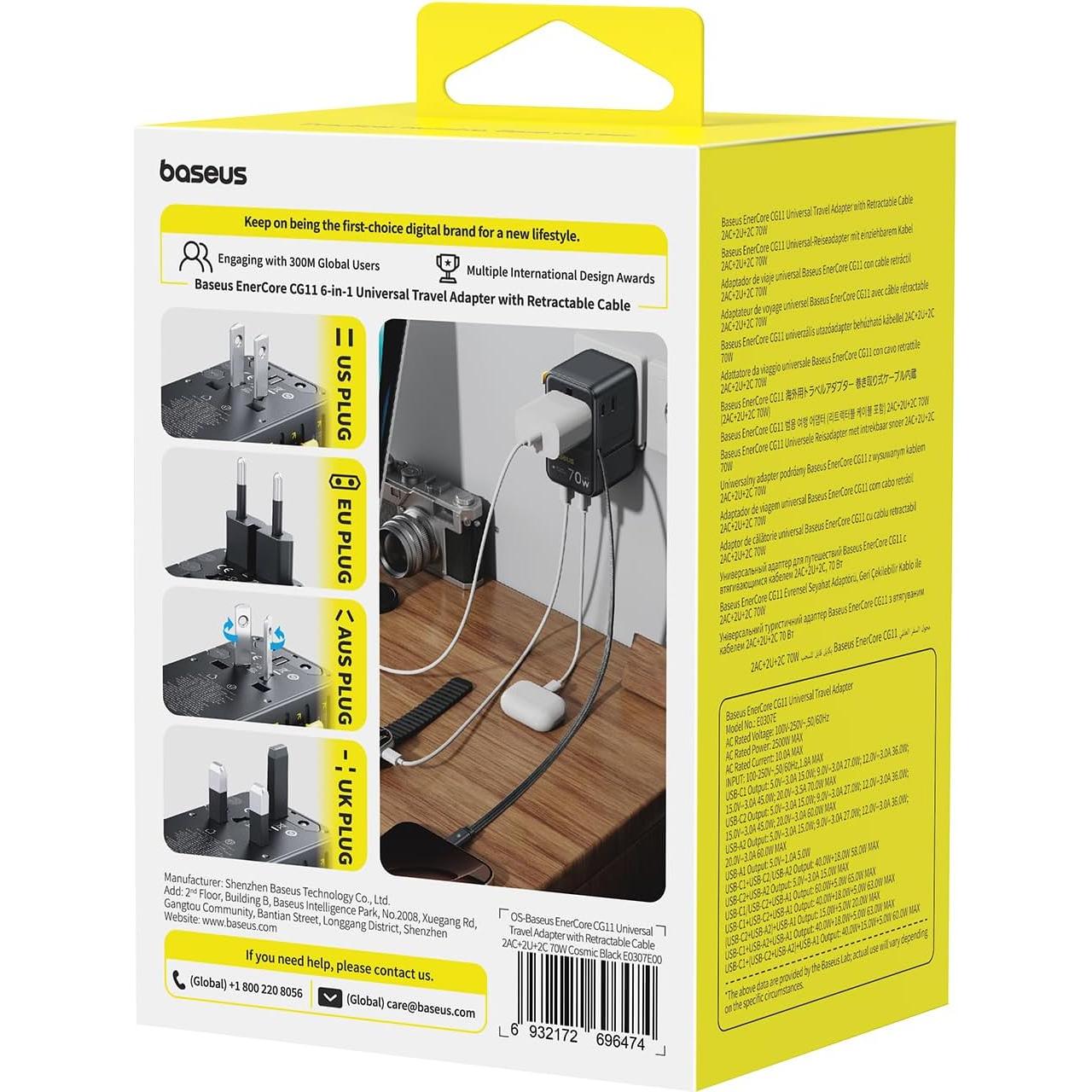 Adaptador de Viaje Universal Baseus Enercore CG11 70W 6-en-1