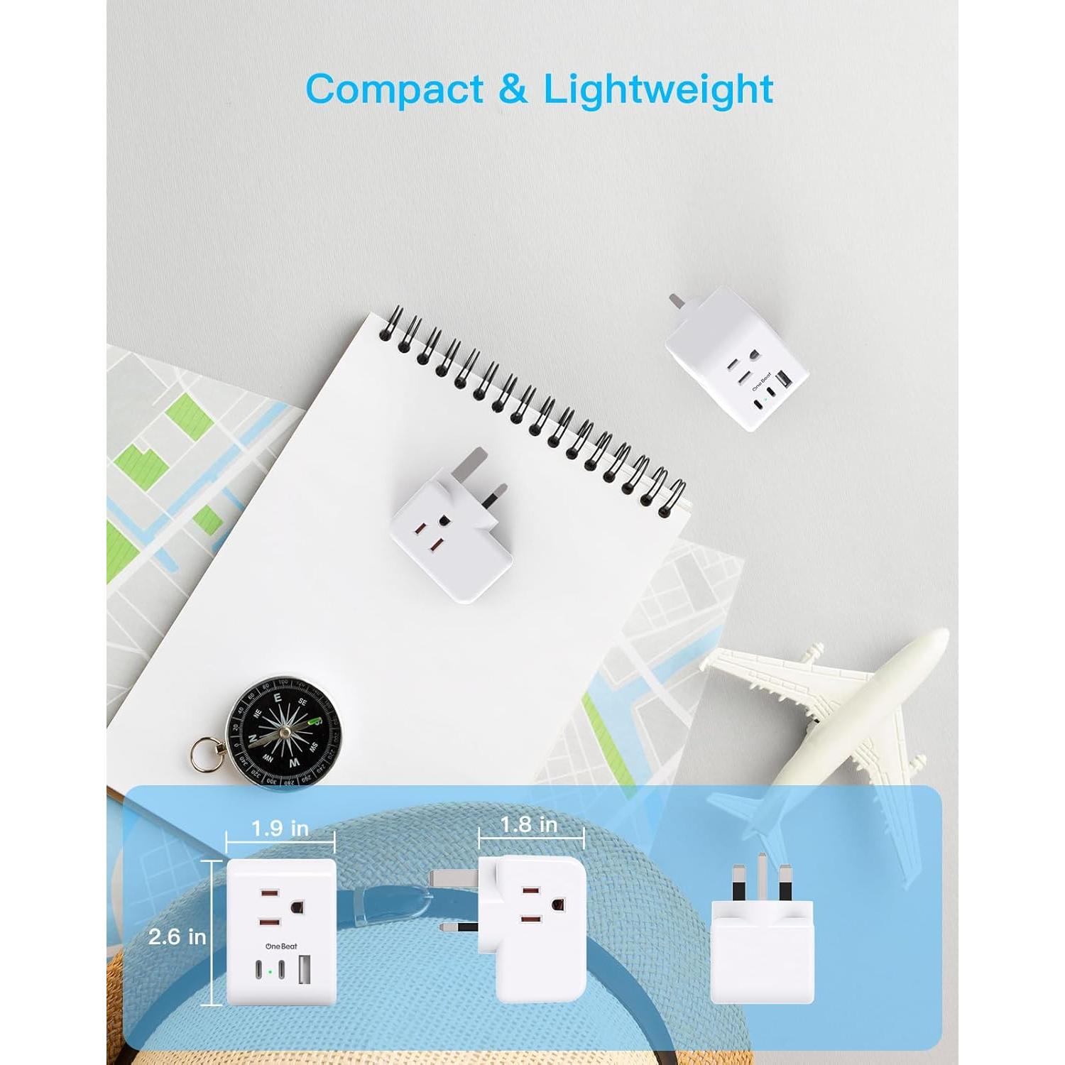 Adaptador de Enchufe de Viaje Tipo G One Beat 3 Salidas USB