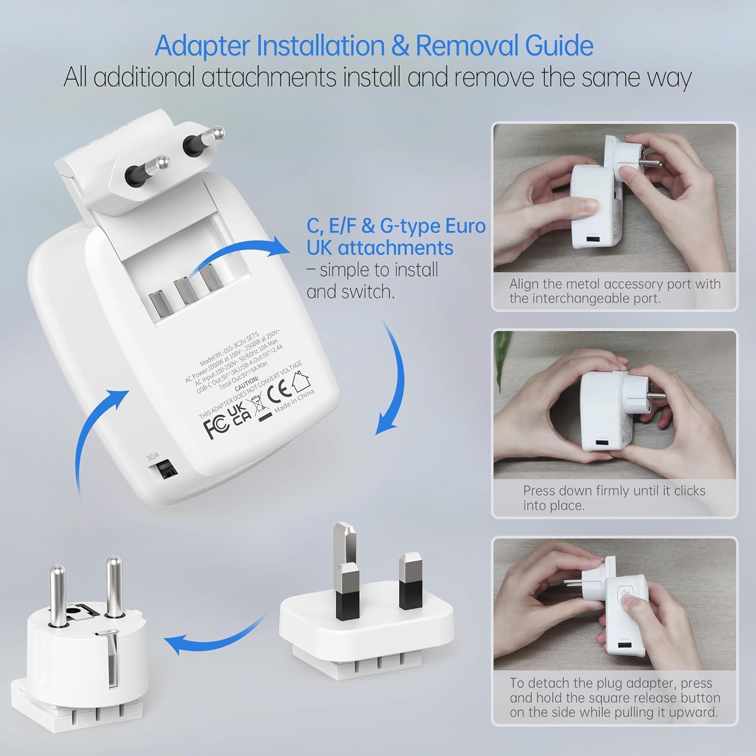 Adaptador de Viaje Universal Beondon con 3 Enchufes y 5 USB