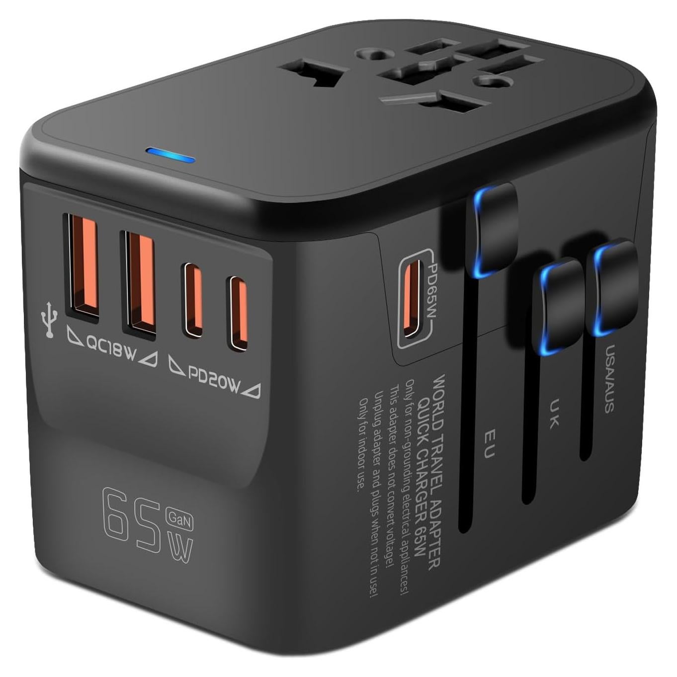 Adaptador de Viaje Universal MINGTONG 65W 6 en 1 Carga Rápida