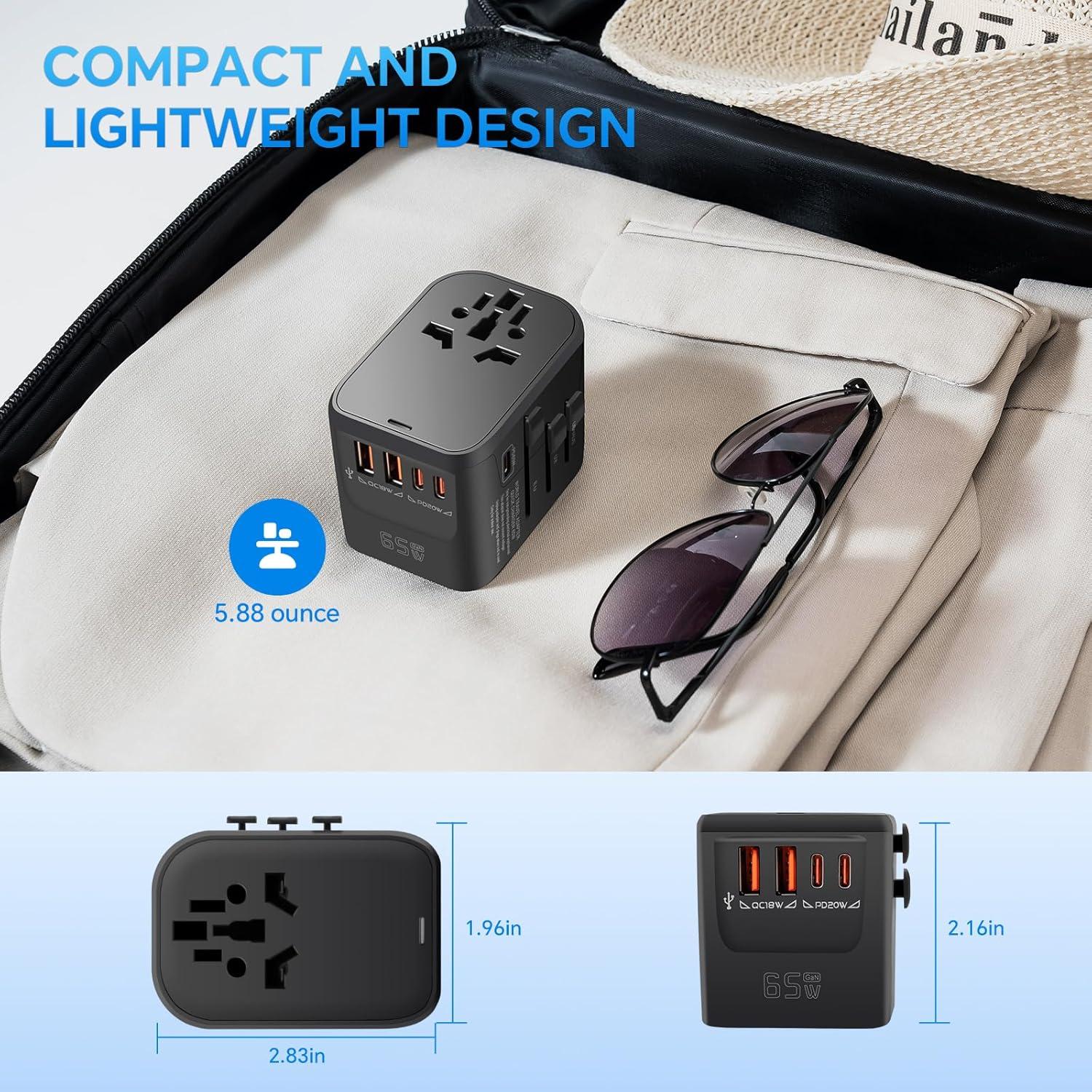 Adaptador de Viaje Universal MINGTONG 65W 6 en 1 Carga Rápida