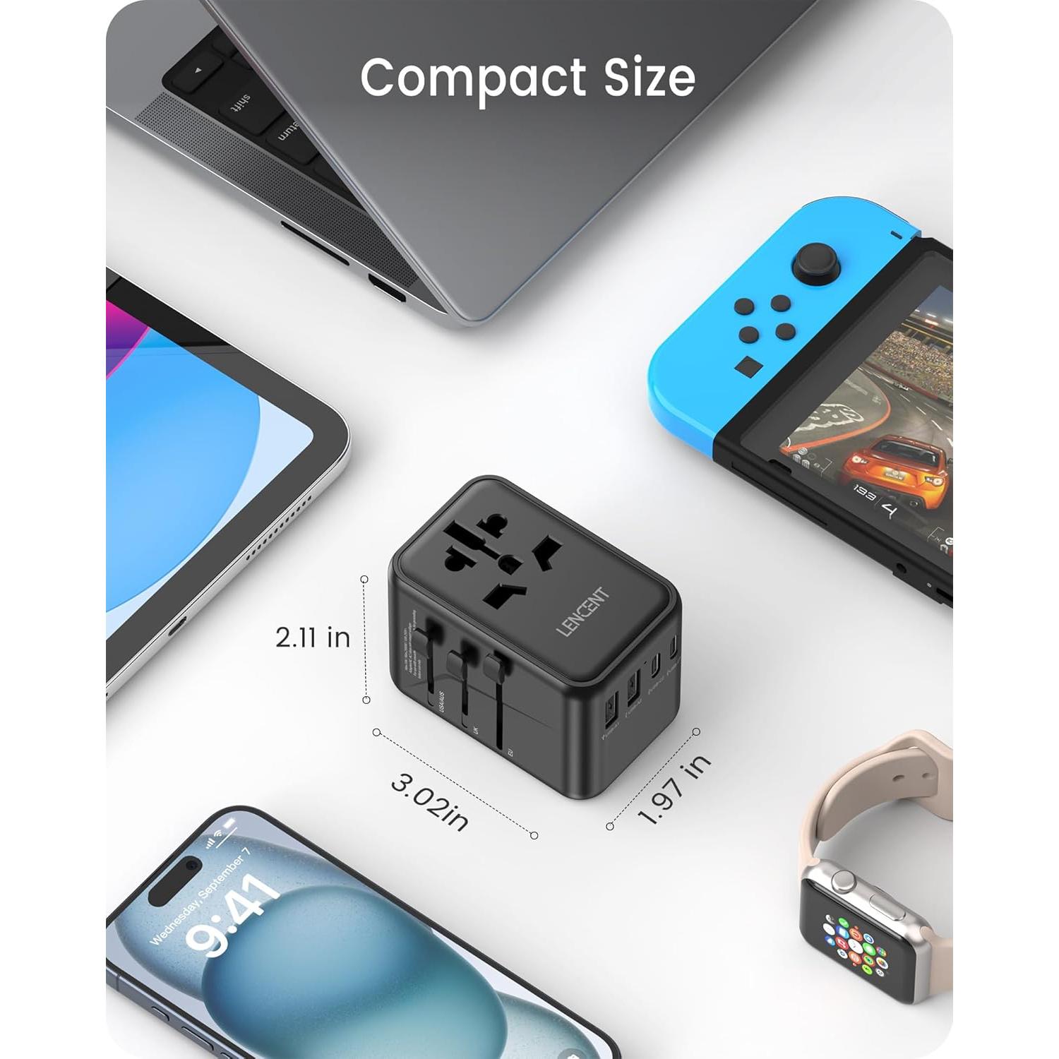 Adaptador de Viaje Universal LENCENT 65W con 2 USB y 3 Carga Rápida