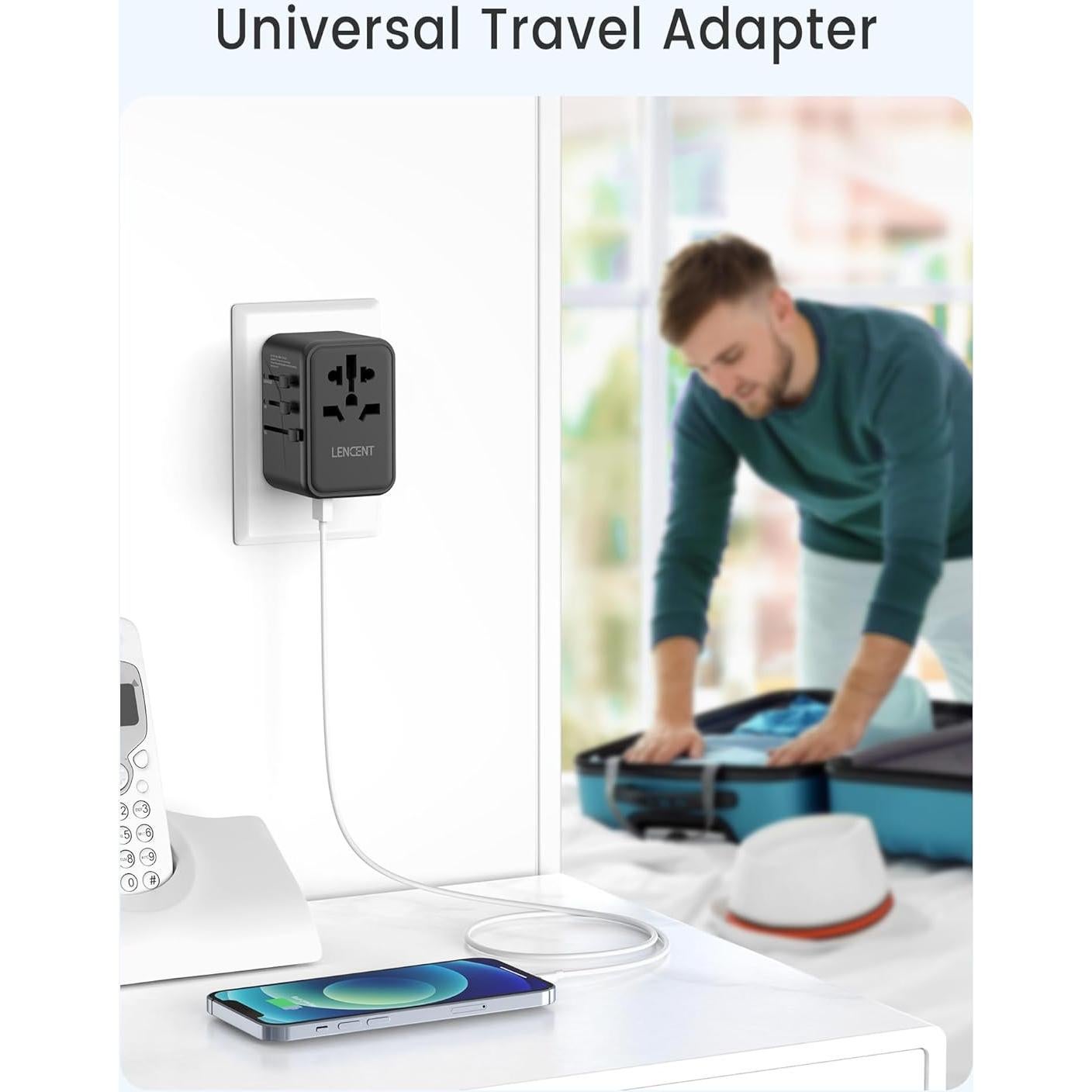 Adaptador de Viaje Universal LENCENT 65W con 2 USB y 3 Carga Rápida