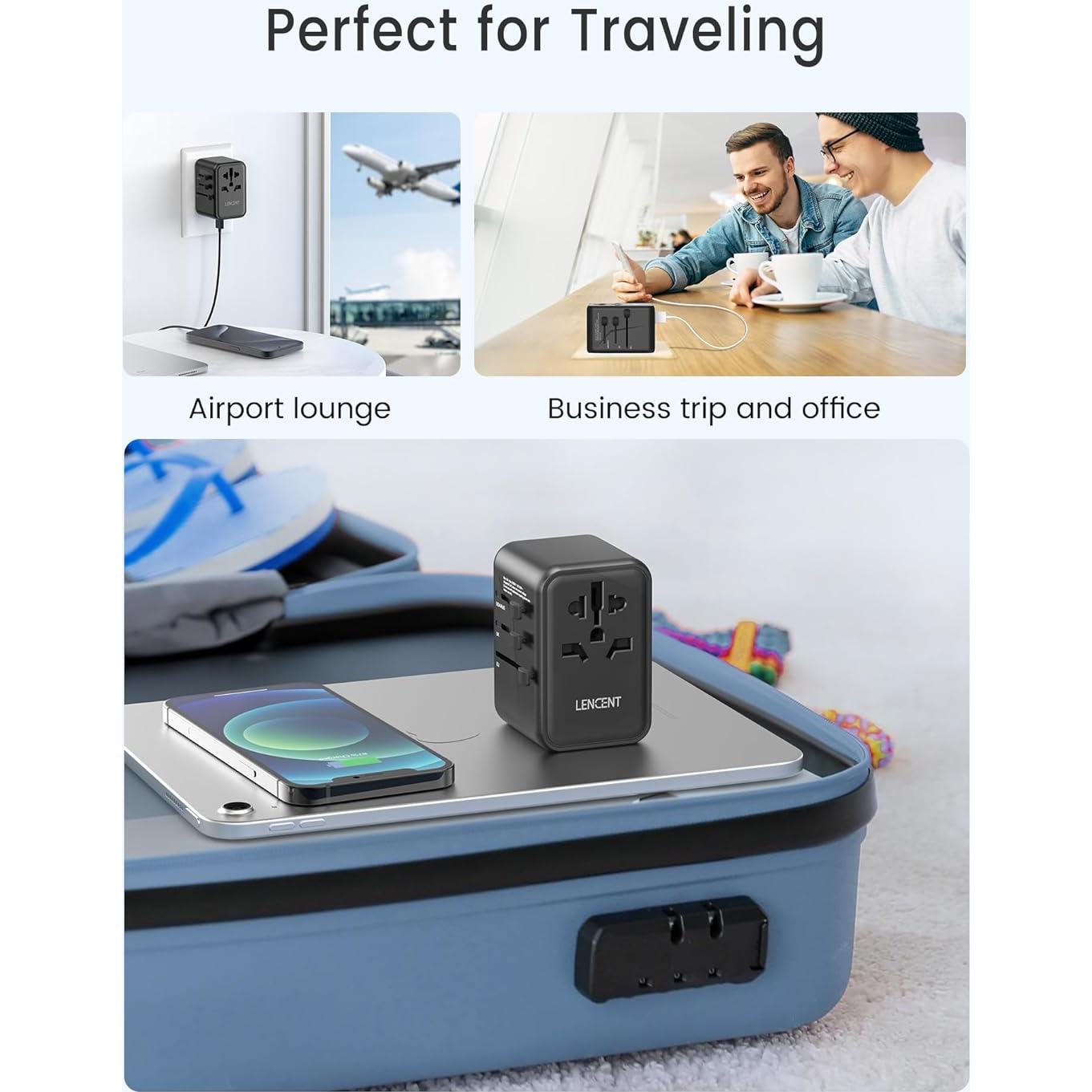 Adaptador de Viaje Universal LENCENT 65W con 2 USB y 3 Carga Rápida