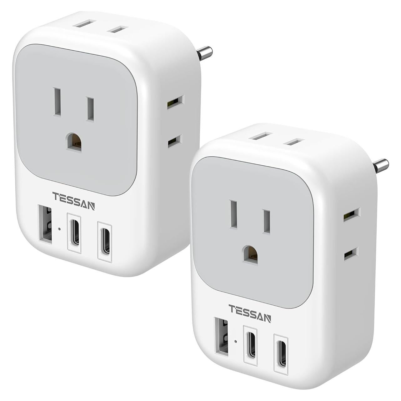 Adaptador de Enchufe de Viaje TESSAN Tipo C con 4 Salidas y 3 USB