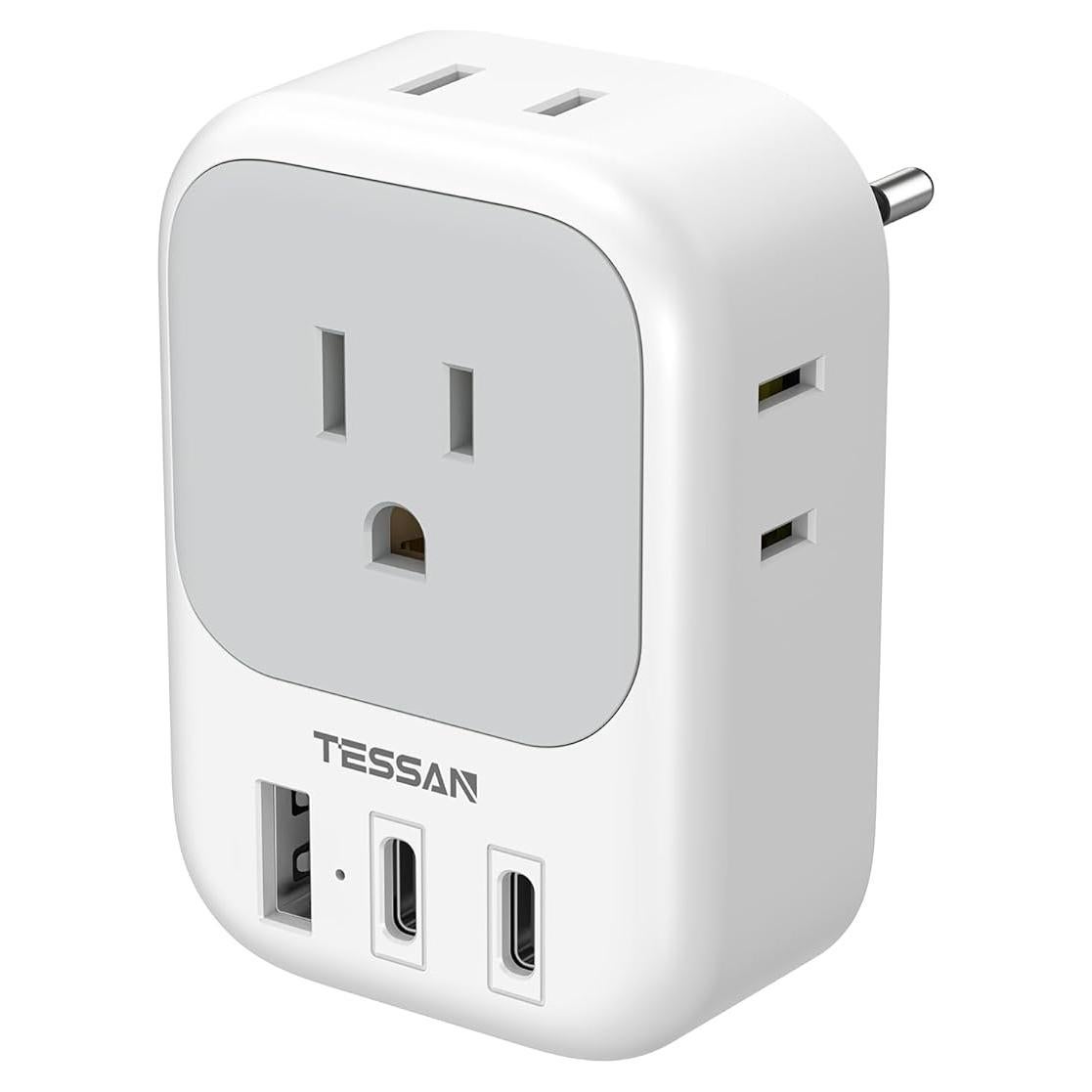 Adaptador de Enchufe de Viaje TESSAN Tipo C 4 Salidas AC 3 USB