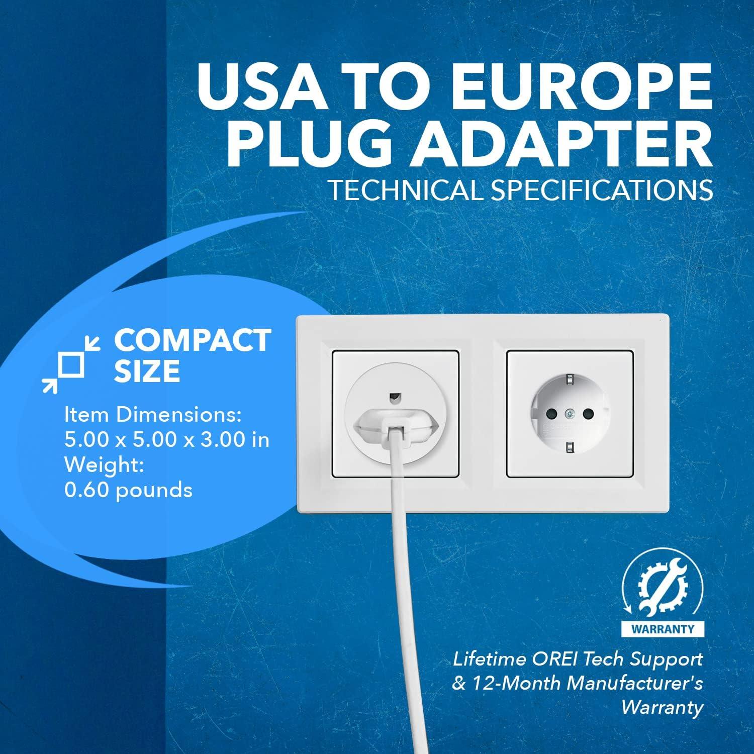Adaptador de Enchufe Americano a Europeo OREI - Paquete de 6