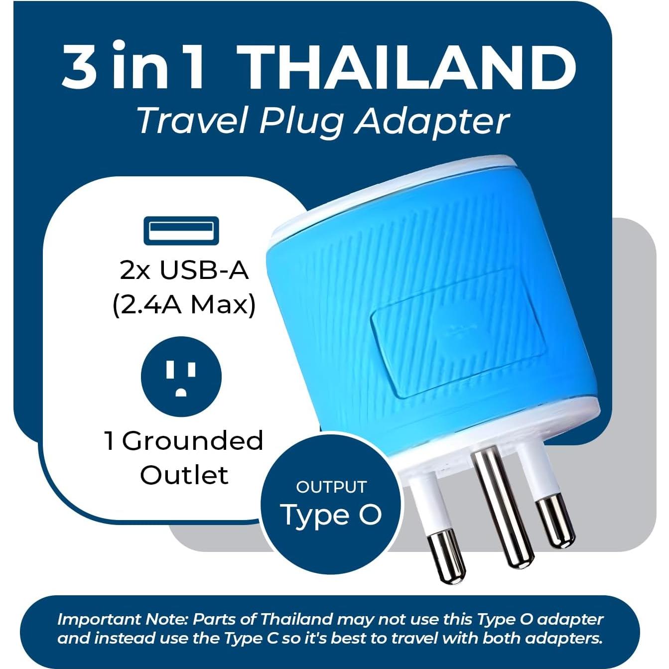 Adaptador de Enchufe de Viaje OREI Tipo O - Doble USB 2.4A
