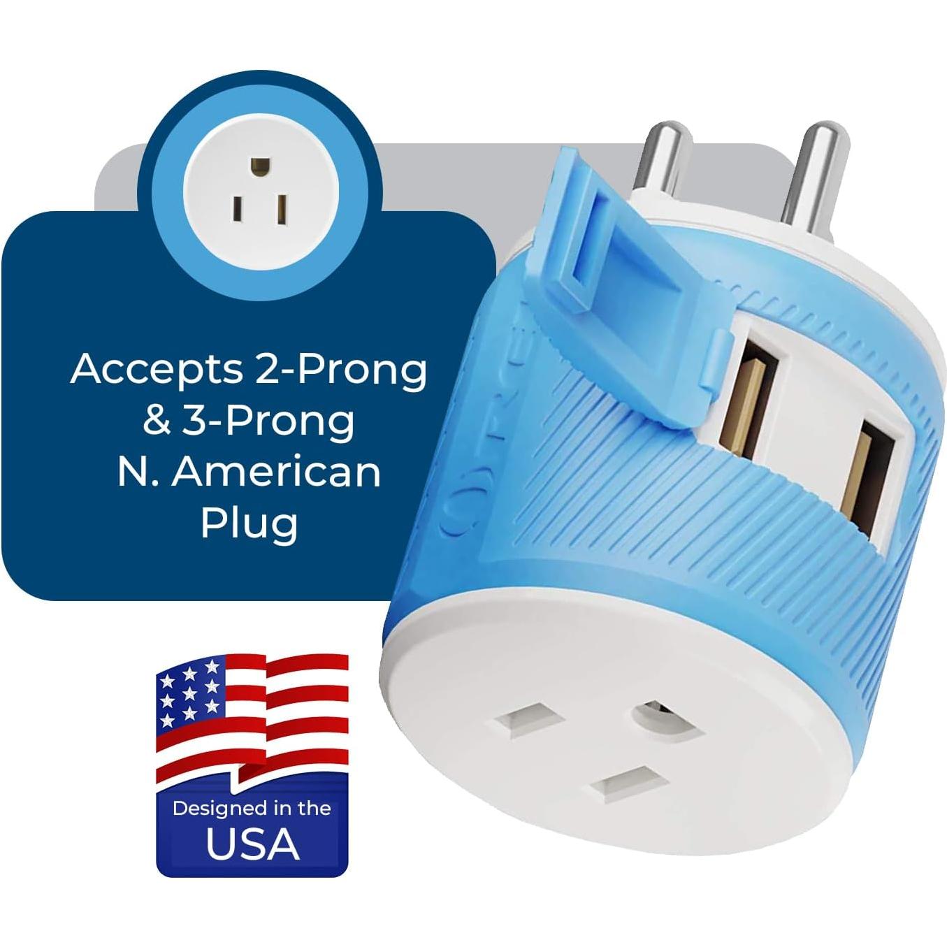 Adaptador de Enchufe de Viaje OREI Tipo O - Doble USB 2.4A