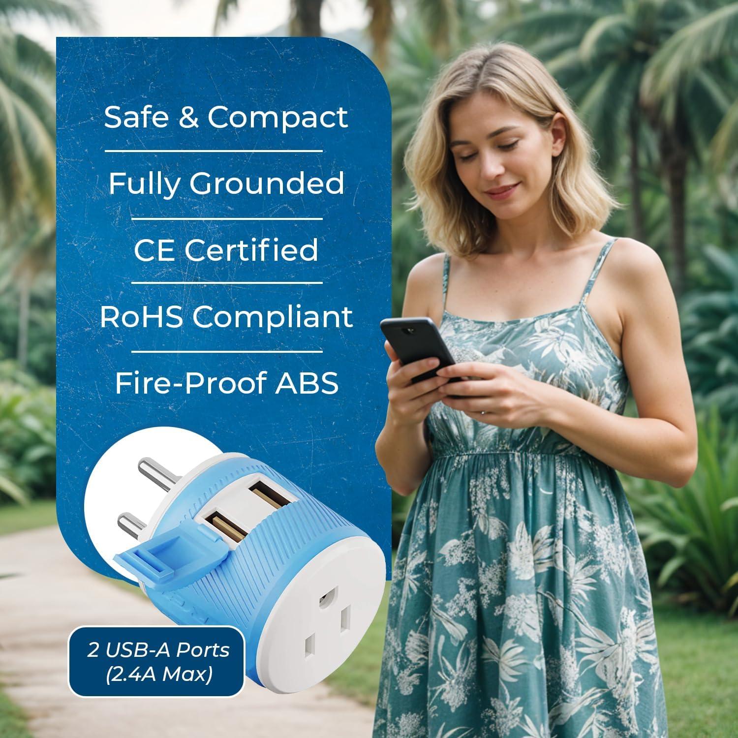 Adaptador de Enchufe de Viaje OREI Tipo O - Doble USB 2.4A