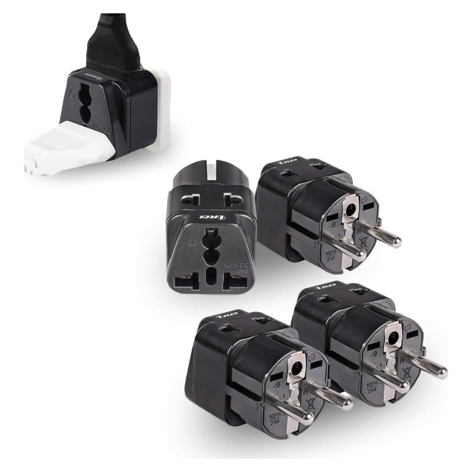 Adaptador de Viaje OREI Schuko Tipo E/F - Paquete de 4