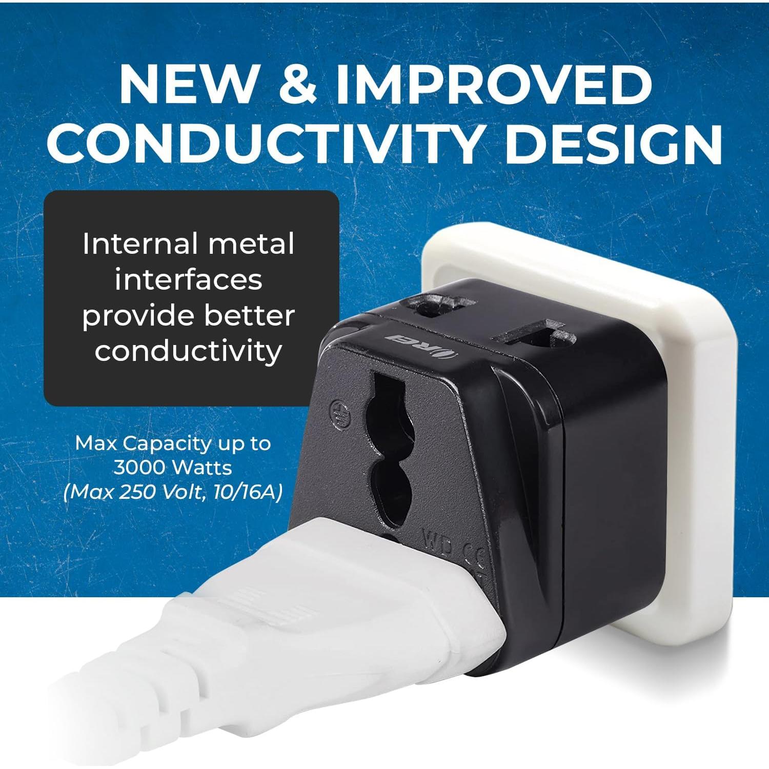 Adaptador de Viaje OREI Schuko Tipo E/F - Paquete de 4