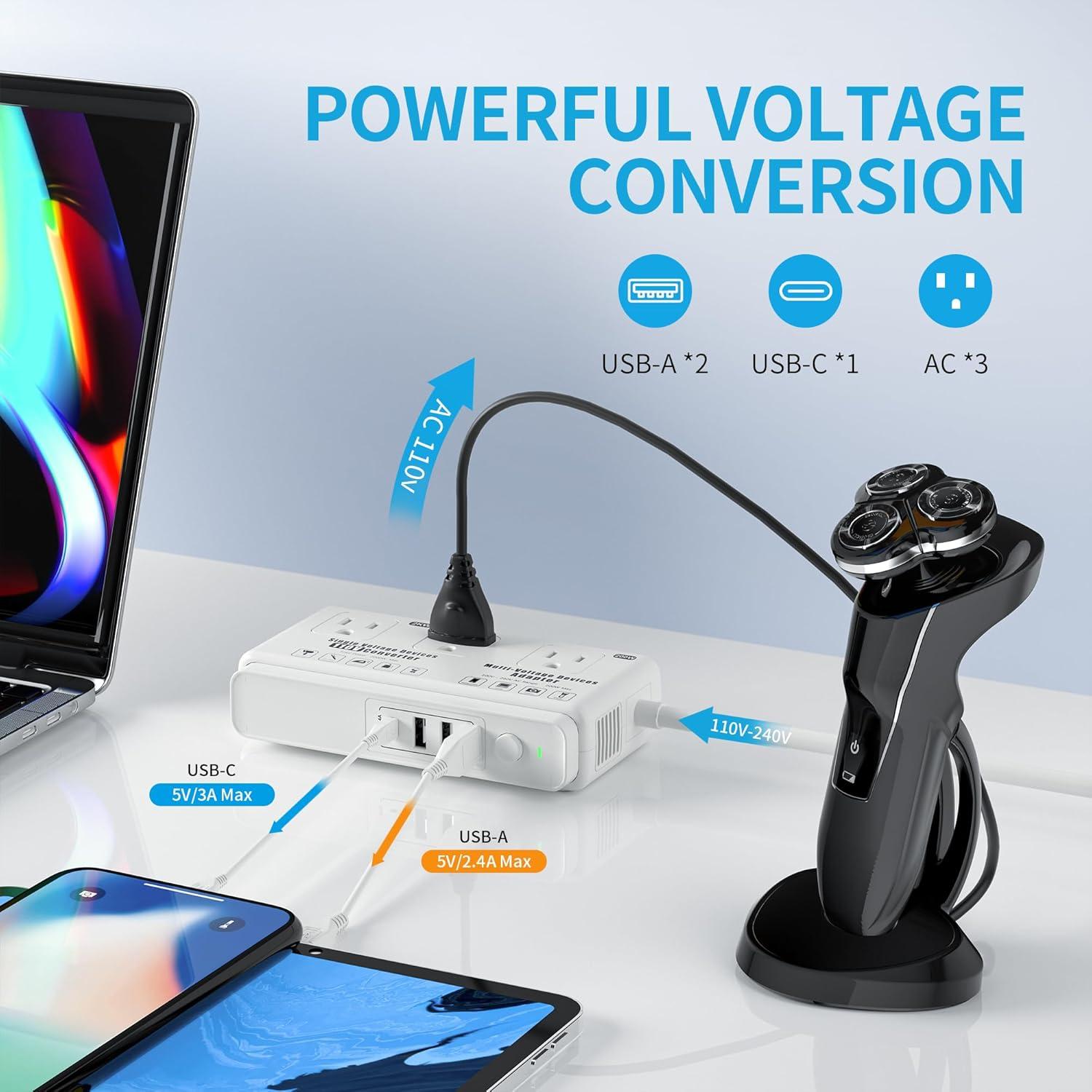 Convertidor de Voltaje 220V a 110V Kruuue 2000W para Viajes