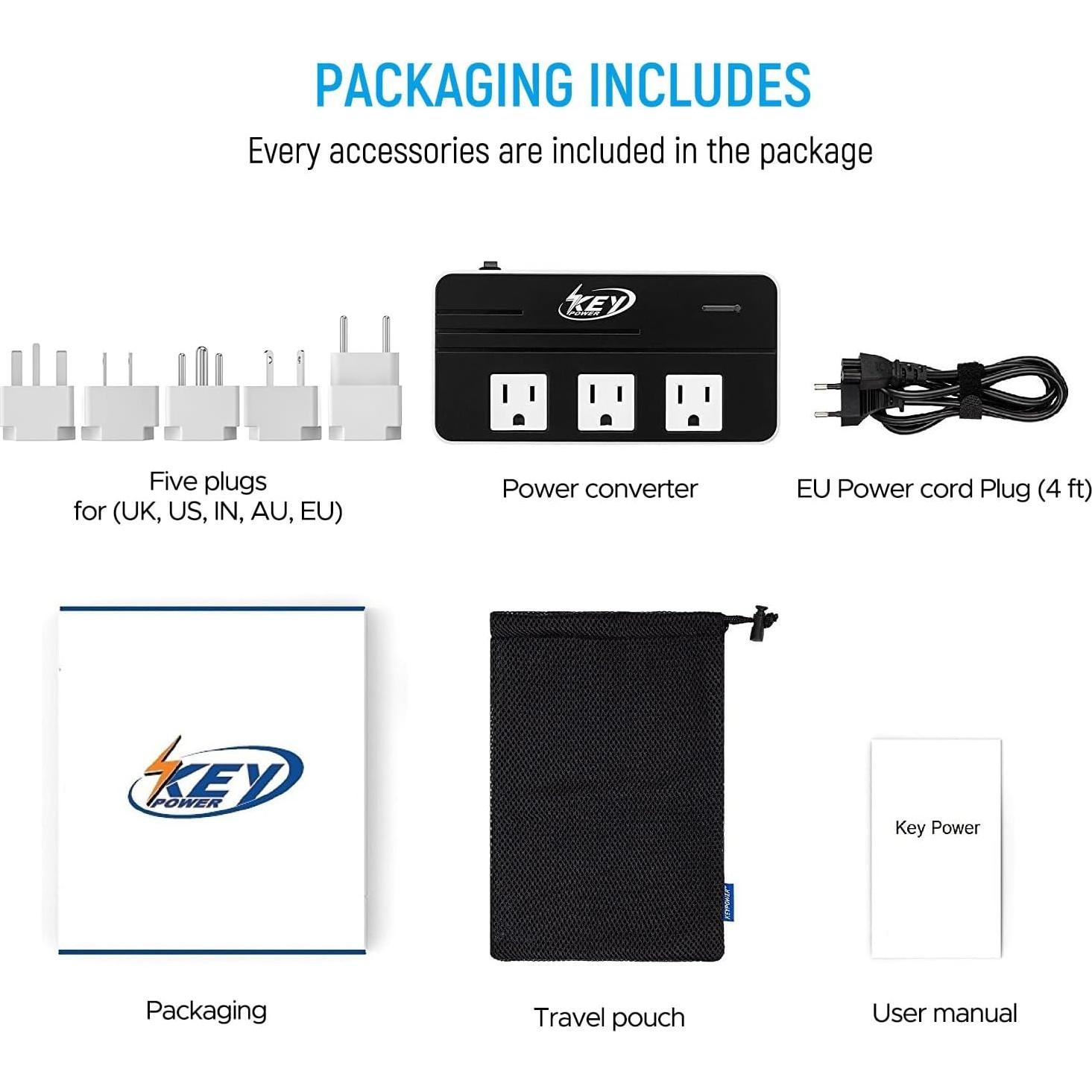 Convertidor de Voltaje 230W Key Power 220V a 110V USB-C