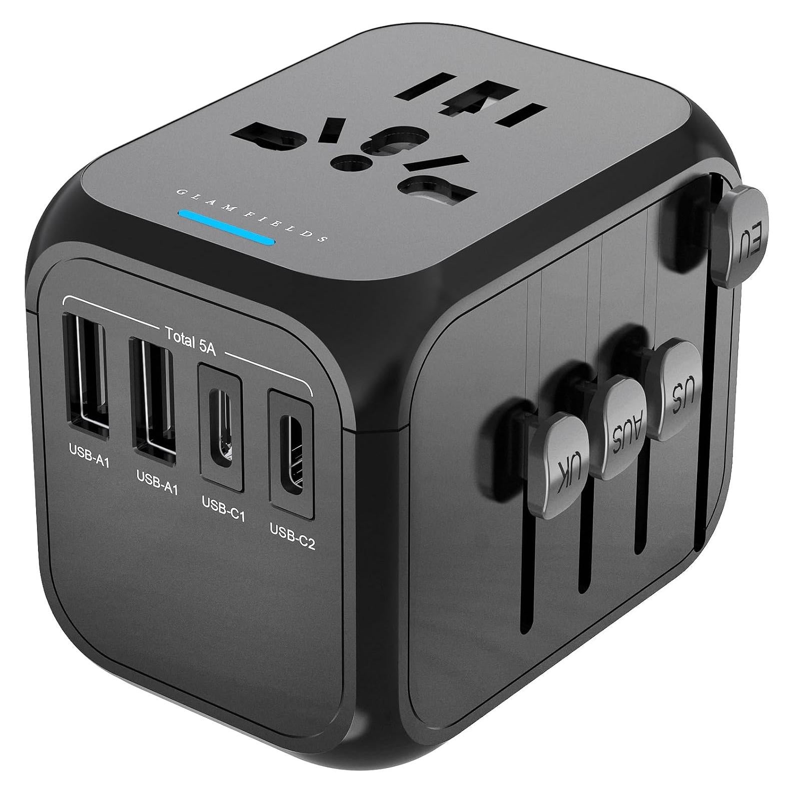 Adaptador de Viaje Universal GLAMFIELDS con 2 USB-C y 2 USB-A