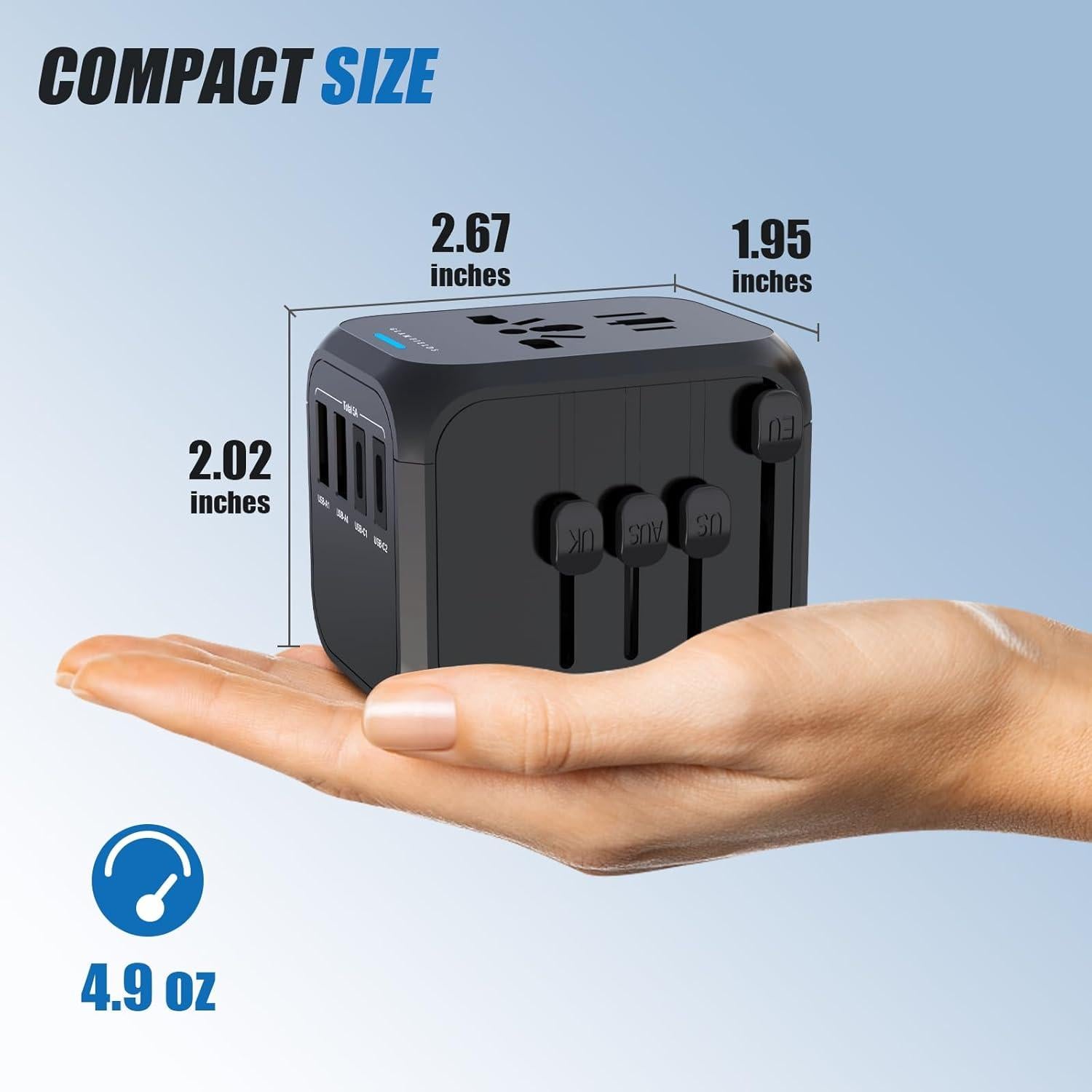 Adaptador de Viaje Universal GLAMFIELDS con 2 USB-C y 2 USB-A