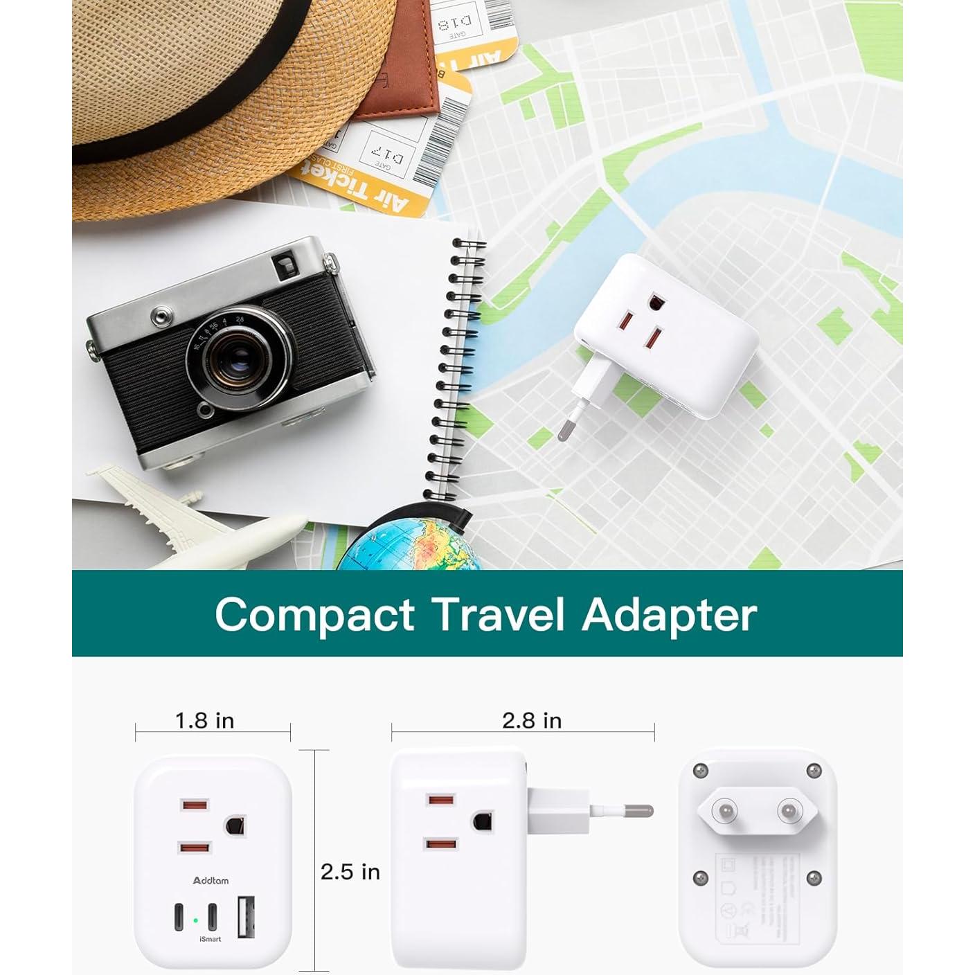 Adaptador de Enchufe de Viaje Addtam Tipo C 6 en 1 con USB
