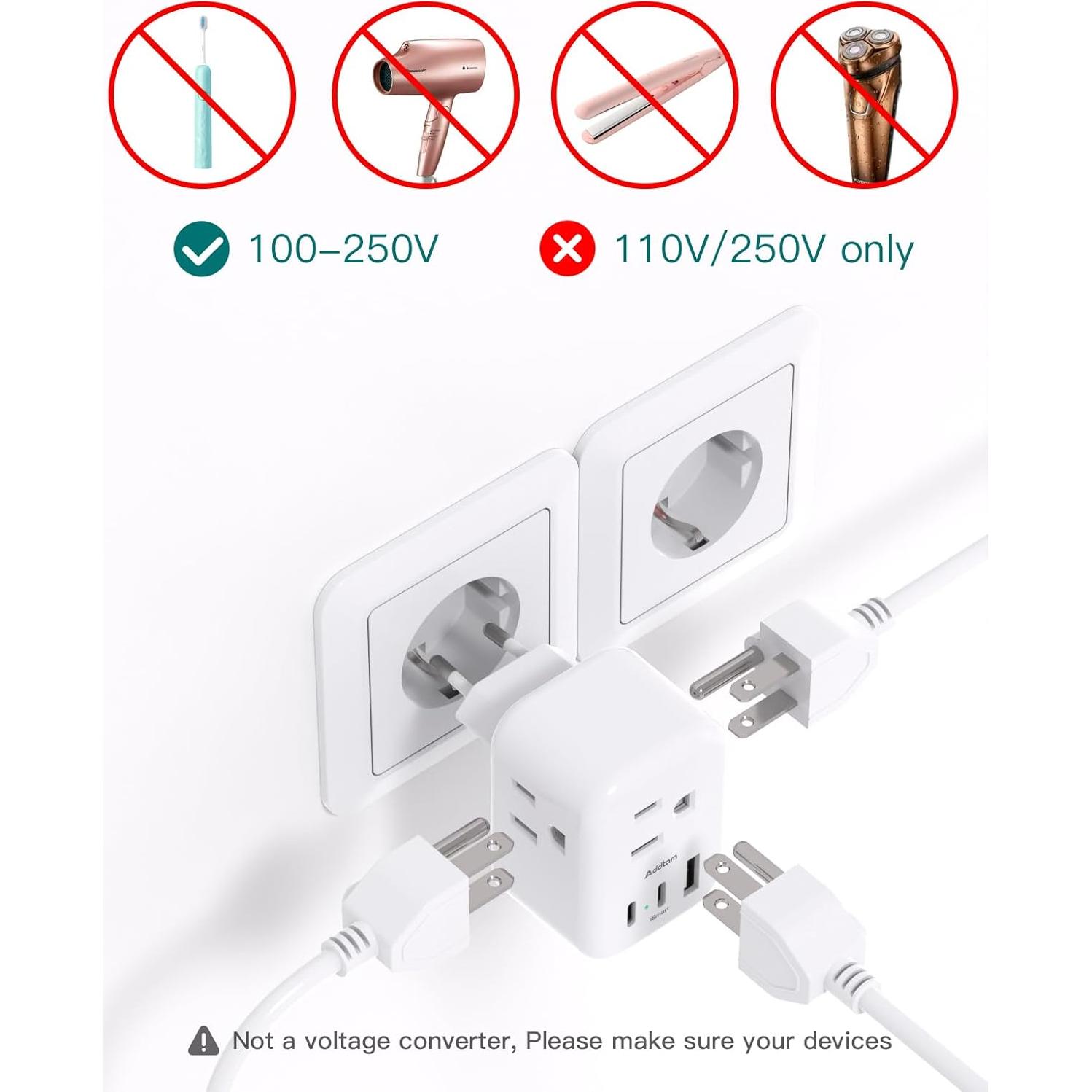 Adaptador de Enchufe de Viaje Addtam Tipo C 6 en 1 con USB