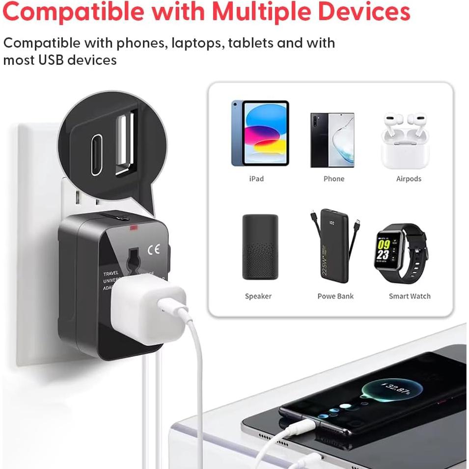 Adaptador de Viaje Universal TSIM con USB C y SIM Internacional