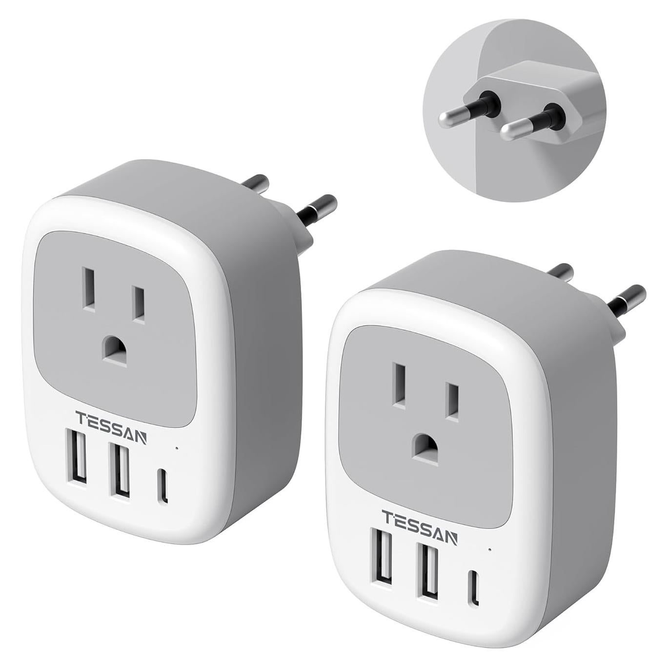 Adaptador de Enchufe de Viaje TESSAN Tipo C con 3 USB