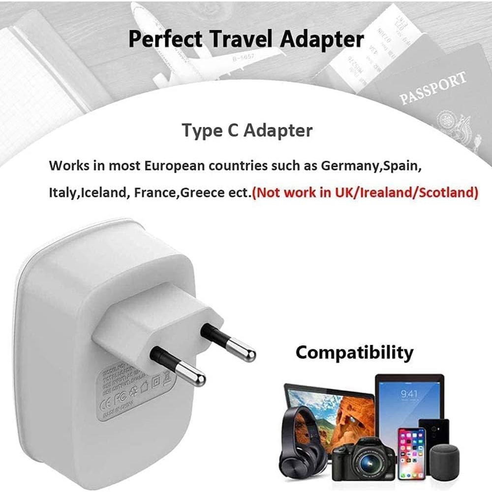 Adaptador de Enchufe de Viaje TESSAN Tipo C con 2 USB Gris