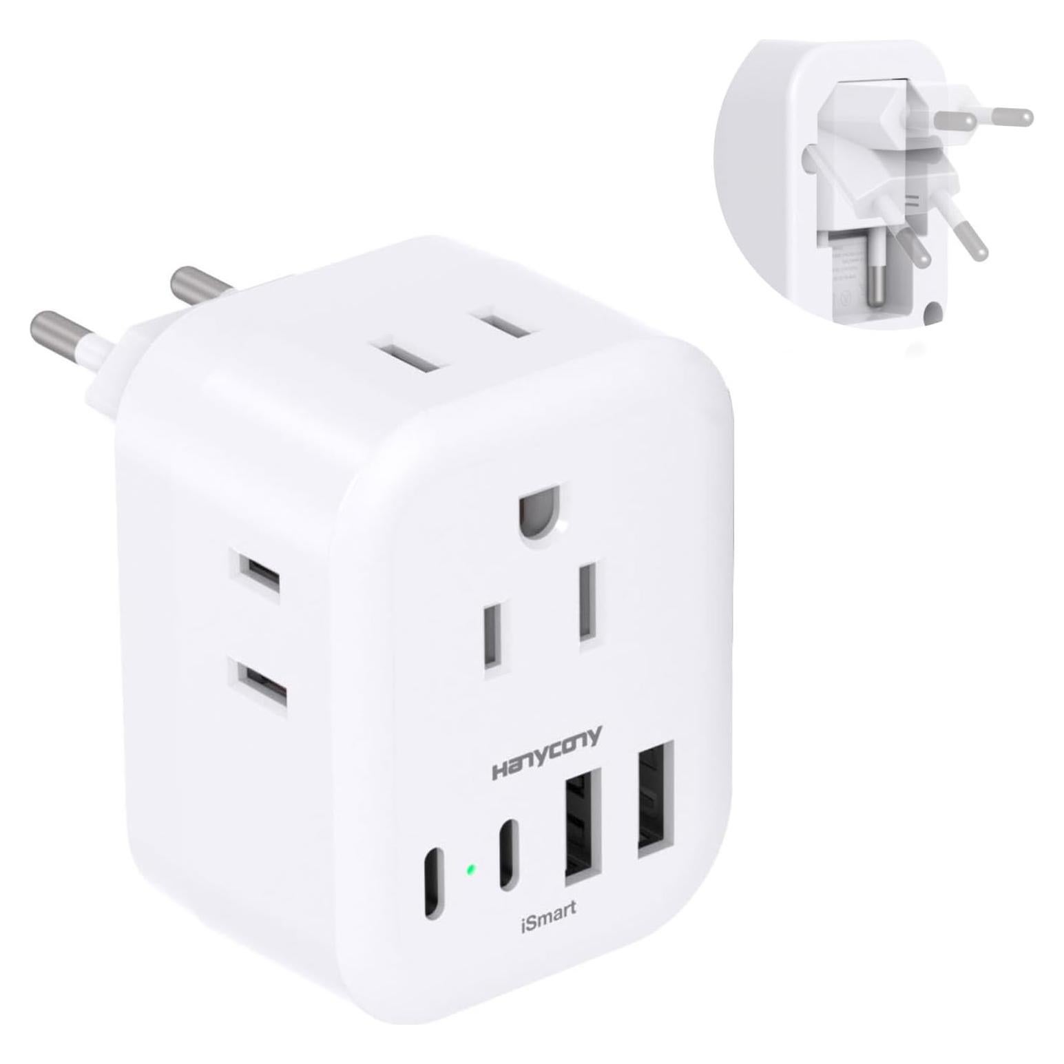 Adaptador de Enchufe de Viaje HANYCONY Tipo C 4 Salidas USB