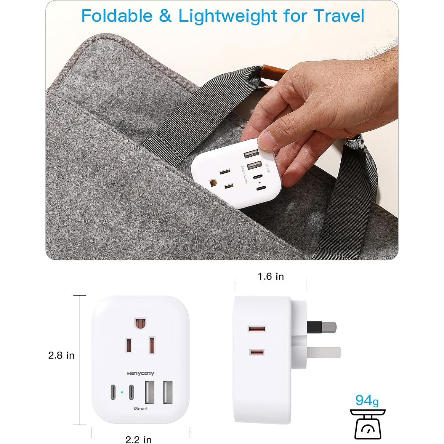 Adaptador de Enchufe de Viaje HANYCONY Tipo C 4 Salidas USB