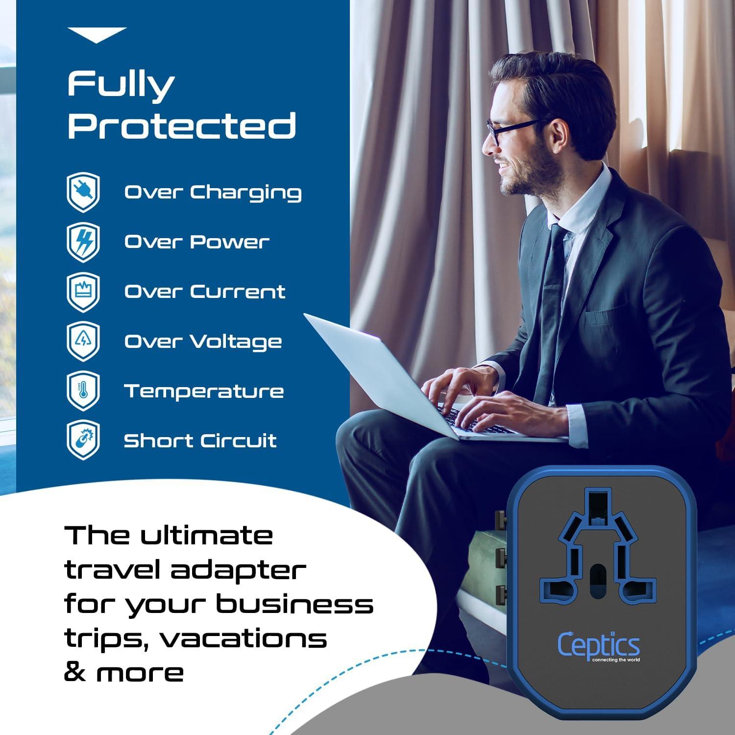 Adaptador Universal Ceptics UP-8KU-BLK 2 USB Tipo A C 110V 220V