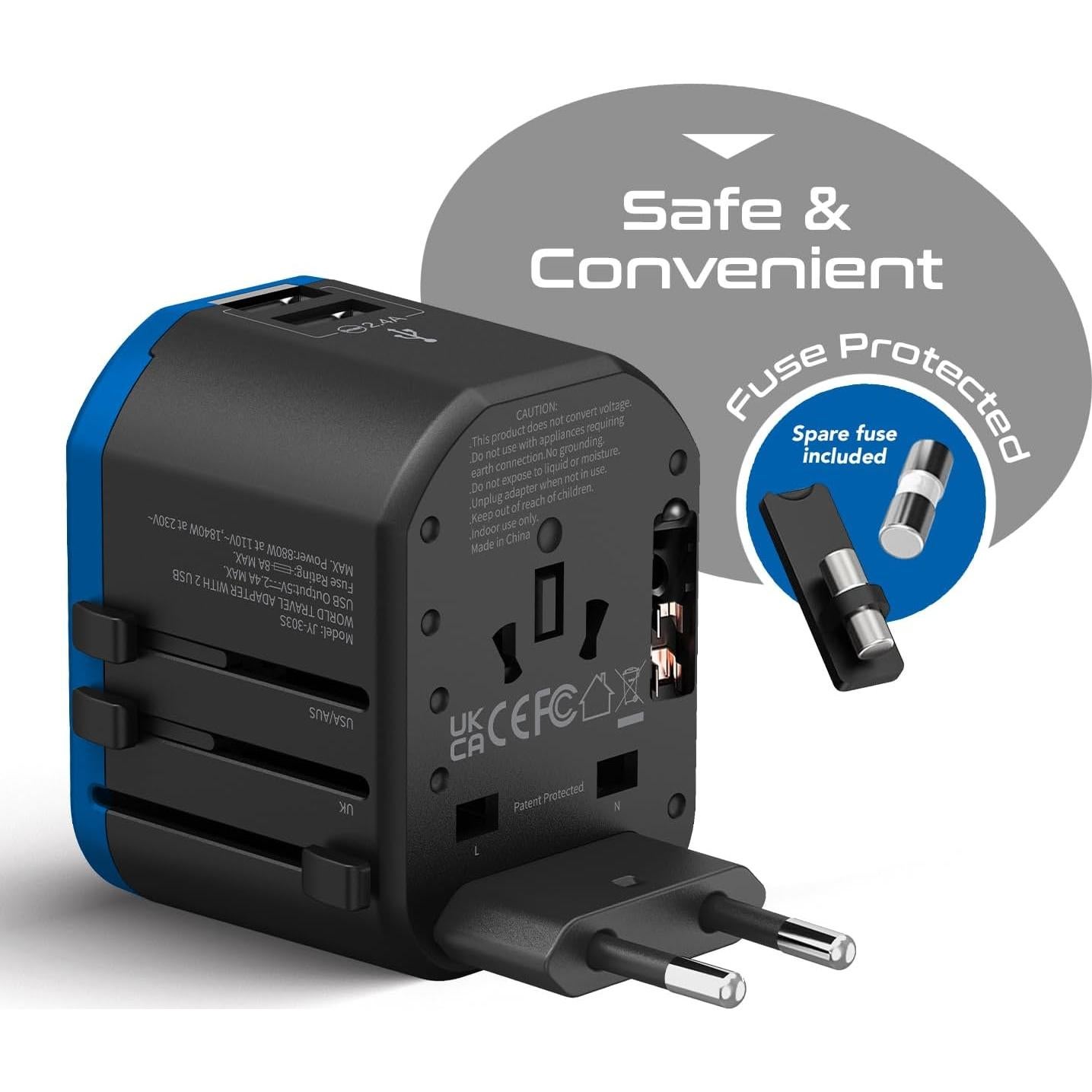 Adaptador Universal Ceptics UP-8KU-BLK 2 USB Tipo A C 110V 220V