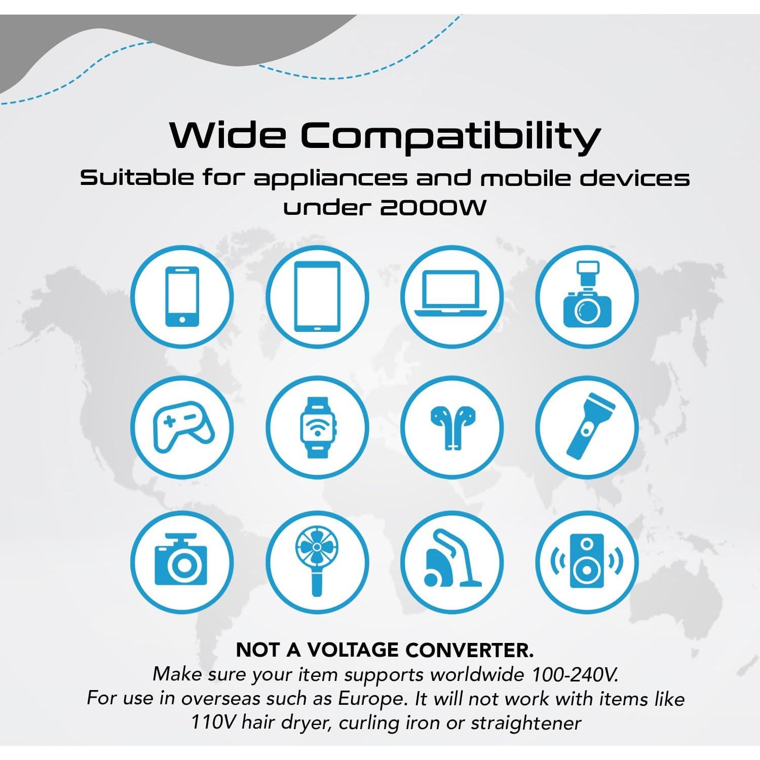Adaptador Universal Ceptics UP-8KU-BLK 2 USB Tipo A C 110V 220V